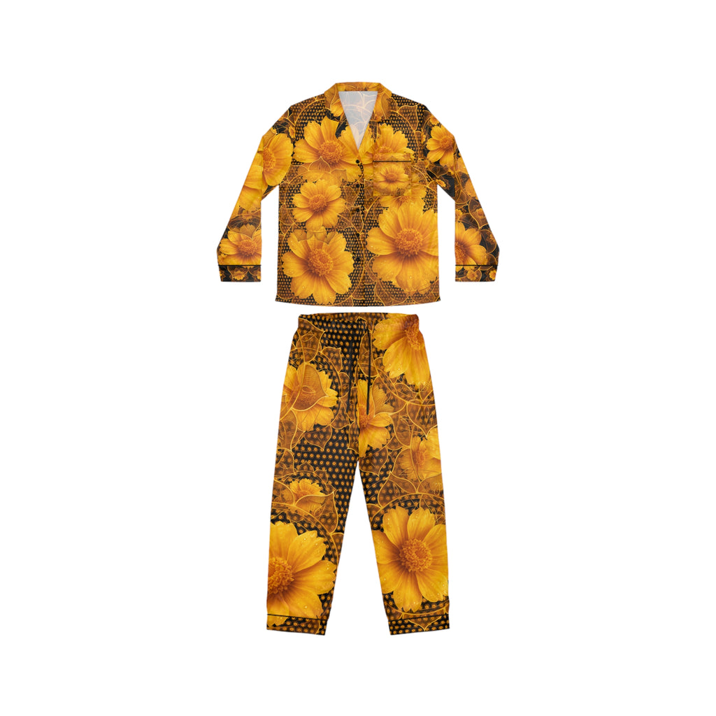 Solar Plexus Chakra Floral Satin Pajamas Set - Luxurious Women's Sleepwear