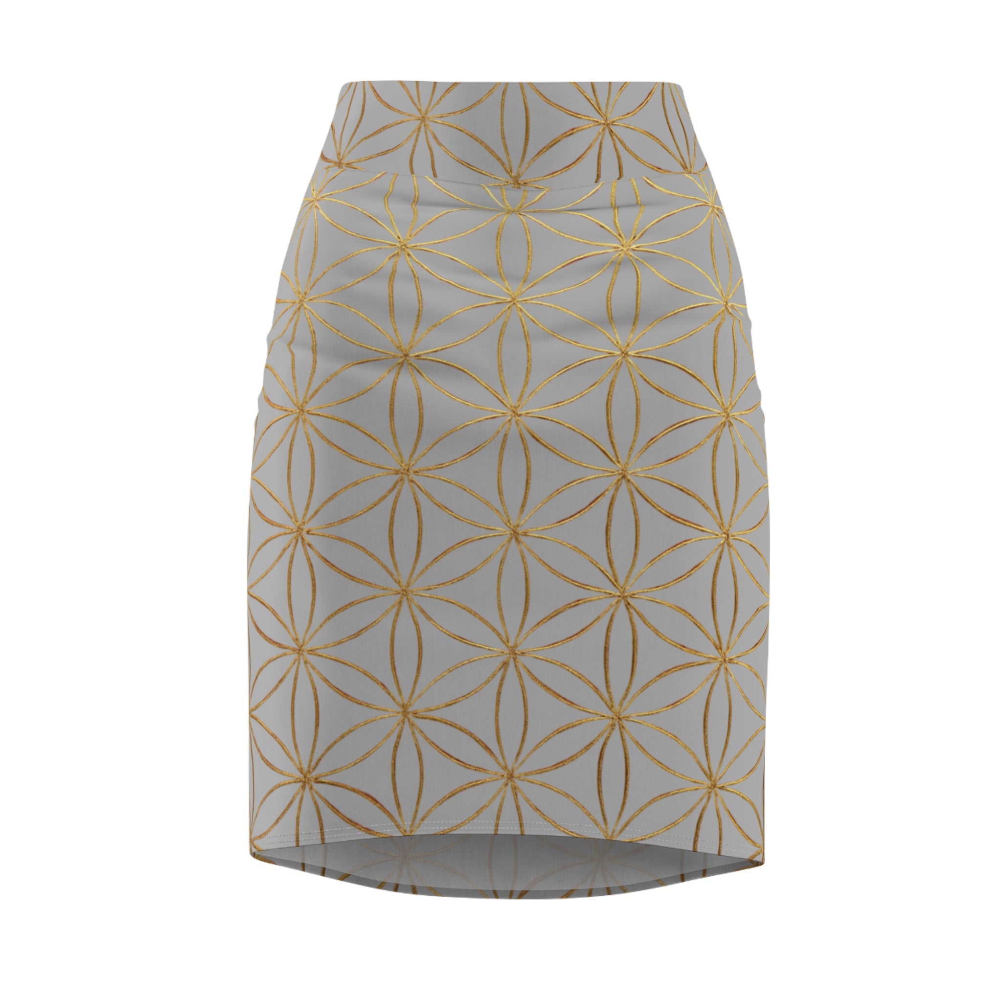 Light Grey Flower of Life Pencil Skirt - Women's Chic Office & Date Night Skirt