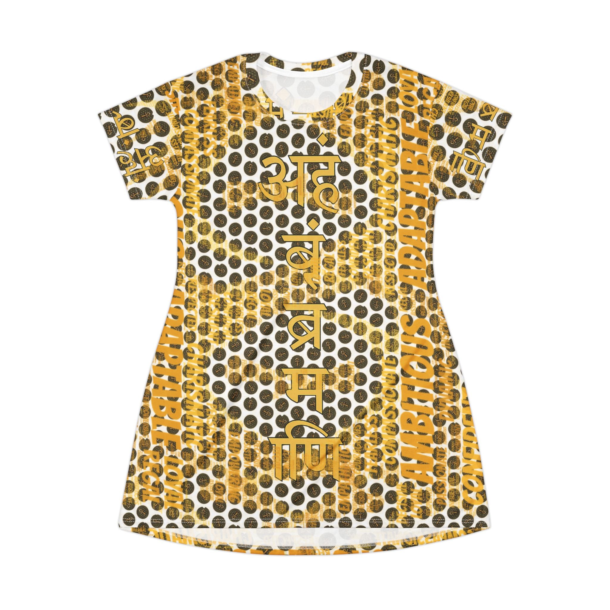 Affirmation I am divine consciousness, Print T-Shirt Dress in sanskrit