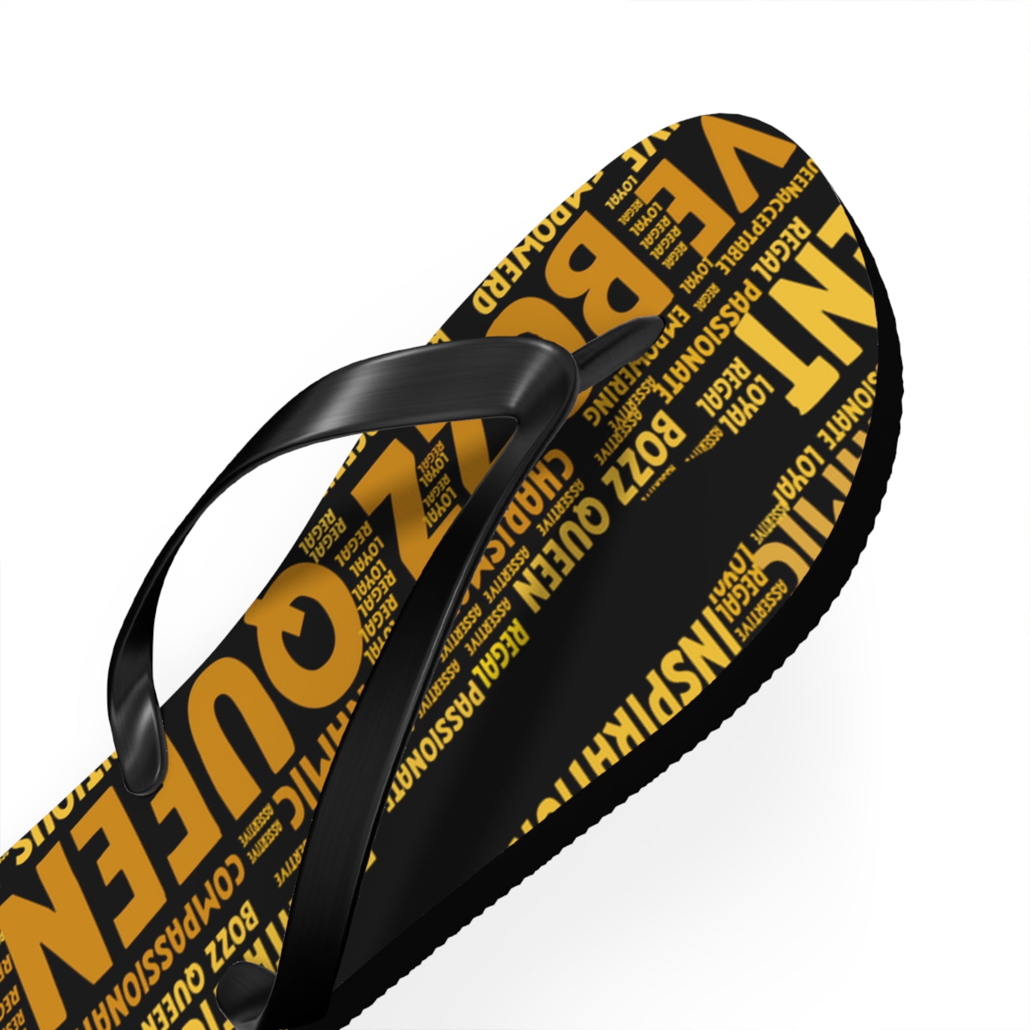 Bozz Queen Black & Gold Bold Statement Flip Flops - Tropical Beach Sandals