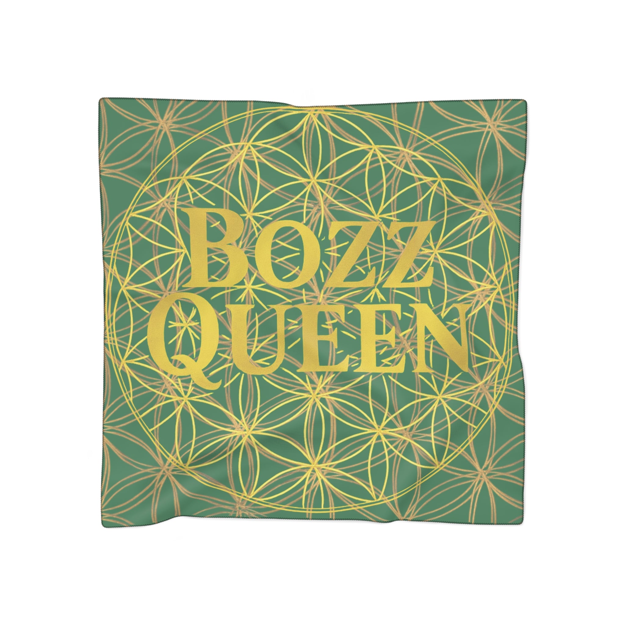 Bozz Queen Dark Green Poly Scarf - Vibrant Flower of Life Design for Stylish Women