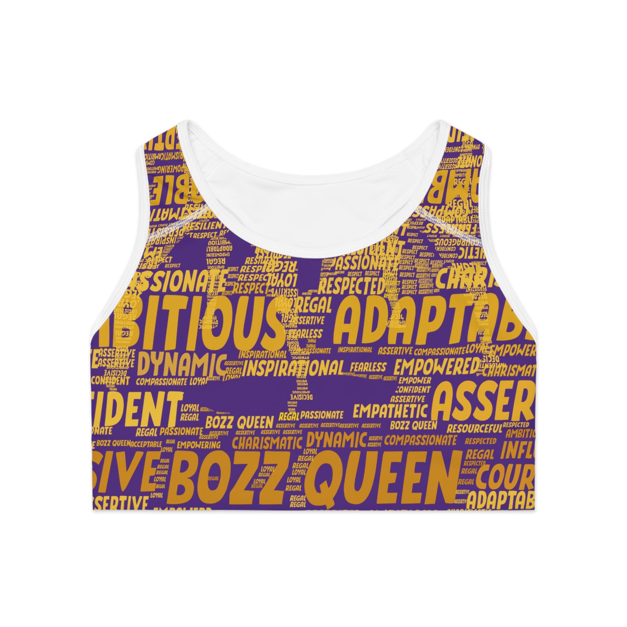 Empowered Words Sports Bra - Bozz Queen Origin Collection | Purple & Yellow