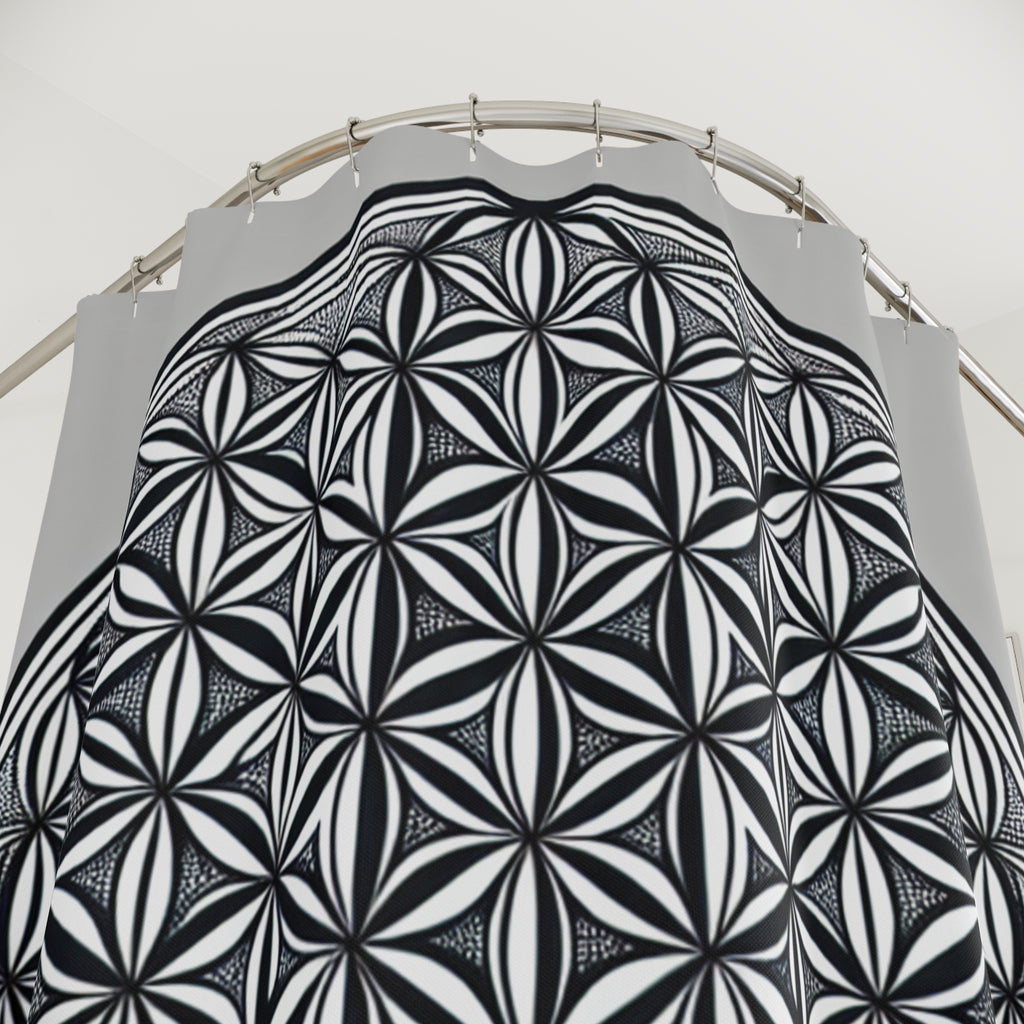 Bozz Queen Elegant Flower of Life Shower Curtain - Sacred Geometry Modern Bathroom Decor, Black & White Design