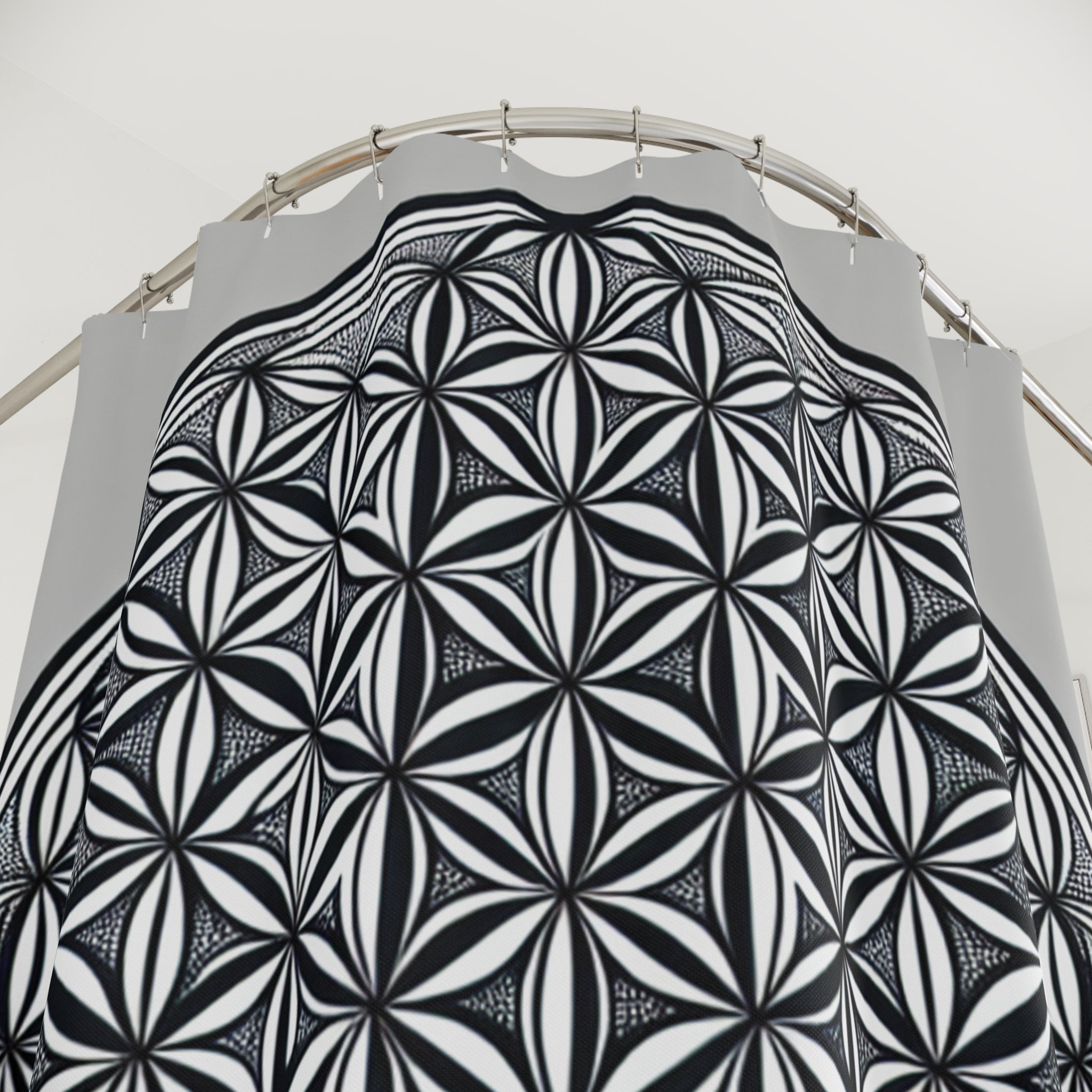 Bozz Queen Elegant Flower of Life Shower Curtain - Sacred Geometry Modern Bathroom Decor, Black & White Design