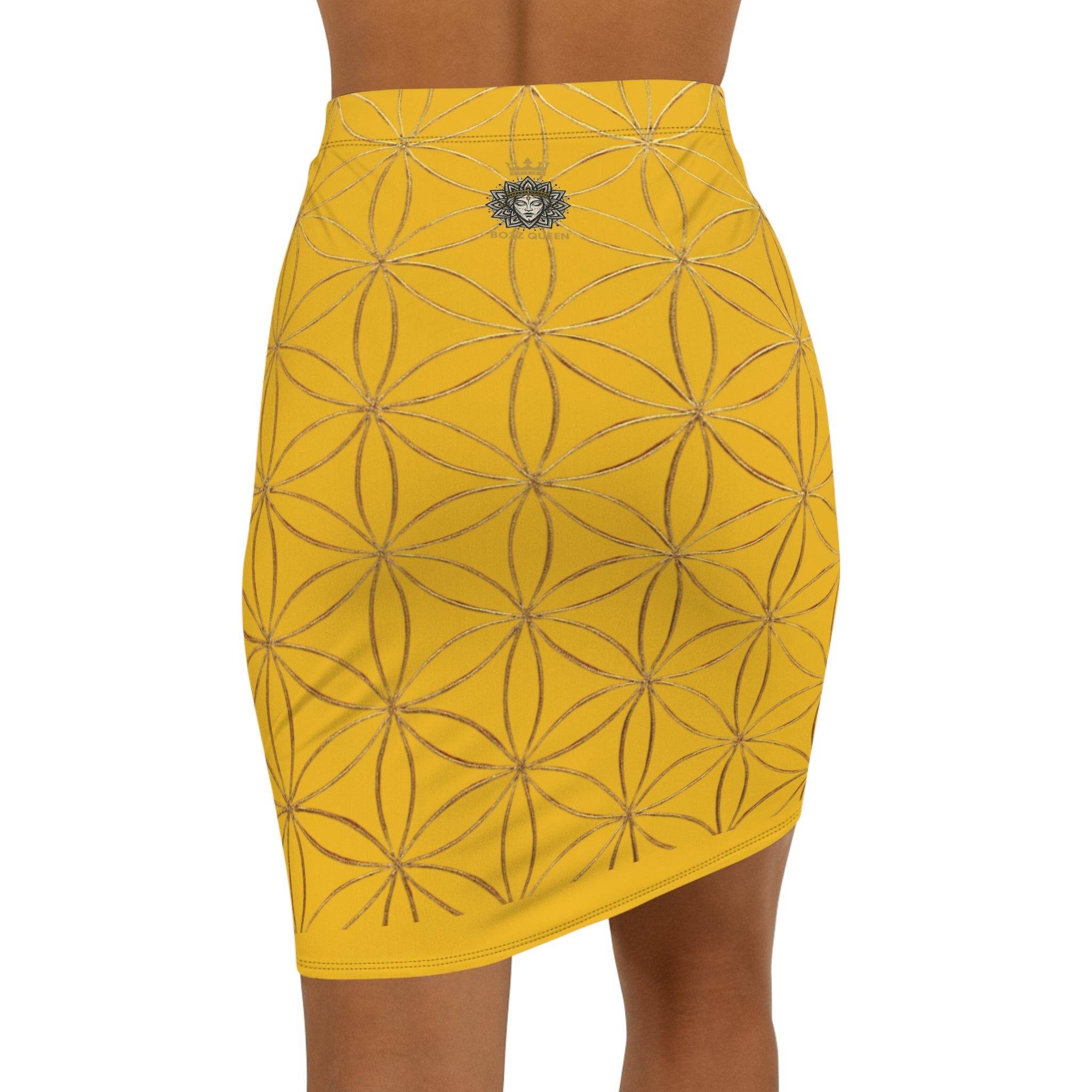 Yellow Flower of Life Pencil Skirt - Women's Chic Office & Date Night Skirt