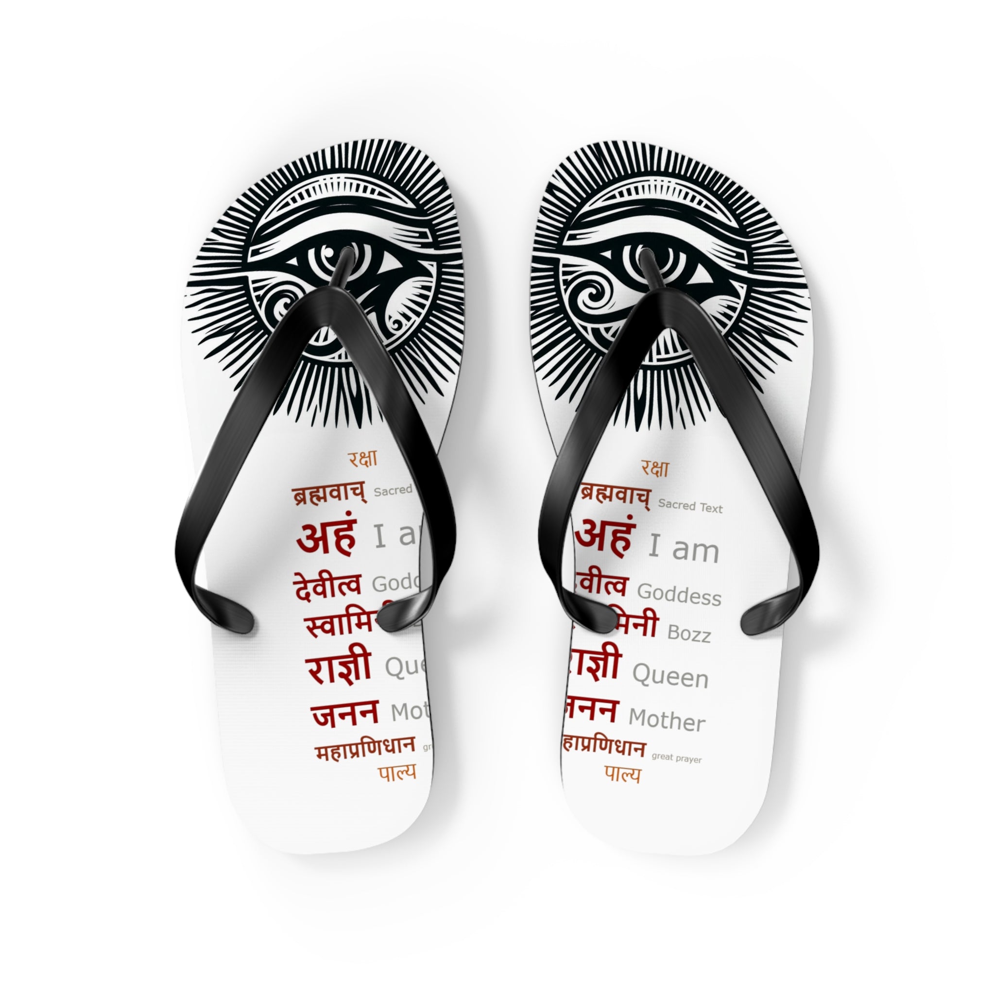 BOZZ QUEEN Eye of Heru Flip Flops - Sacred Affirmation Beachwear for Self-Care