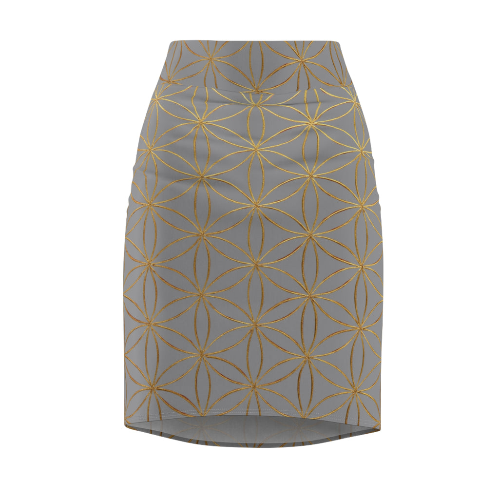 Grey Flower of Life Pencil Skirt - Women's Chic Office & Date Night Skirt