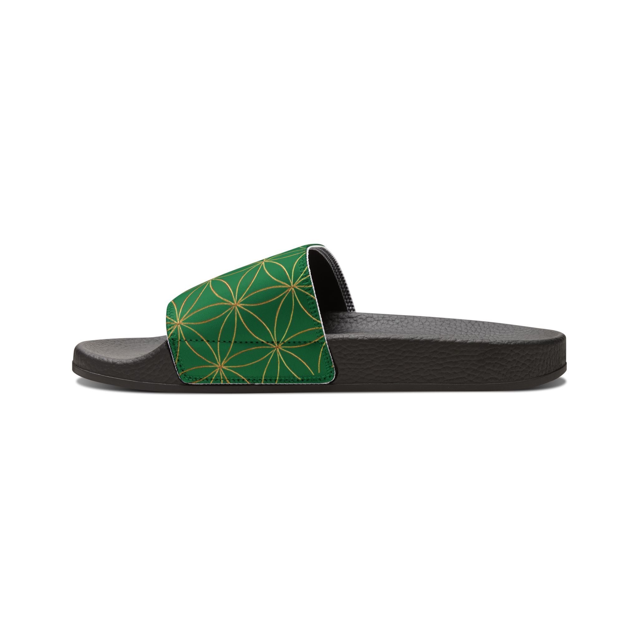 Bozz Queen Dark Green Flower of Life Women's Sandals - Removable Strap Beach Slides