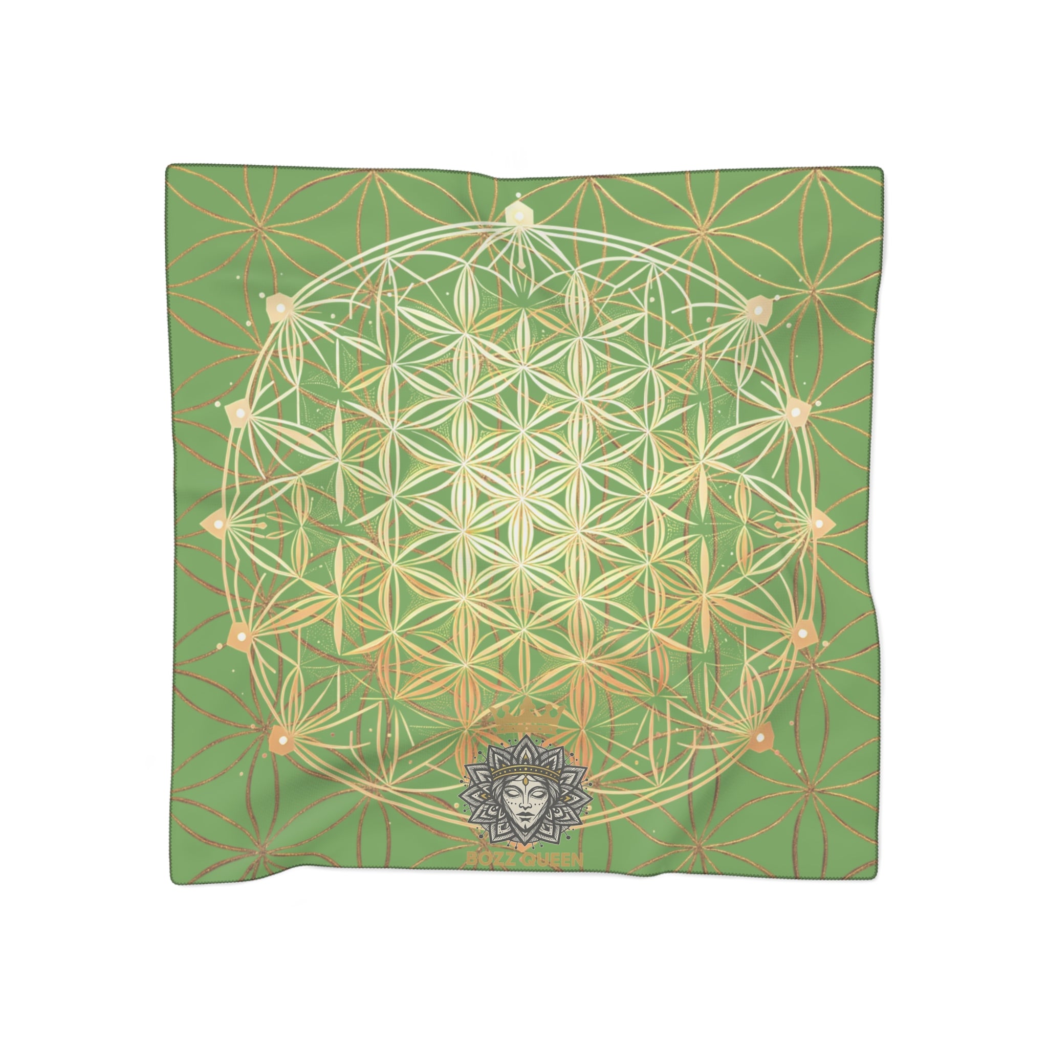 Flower of Life Green Scarf - Sacred Geometry Spiritual Accessory