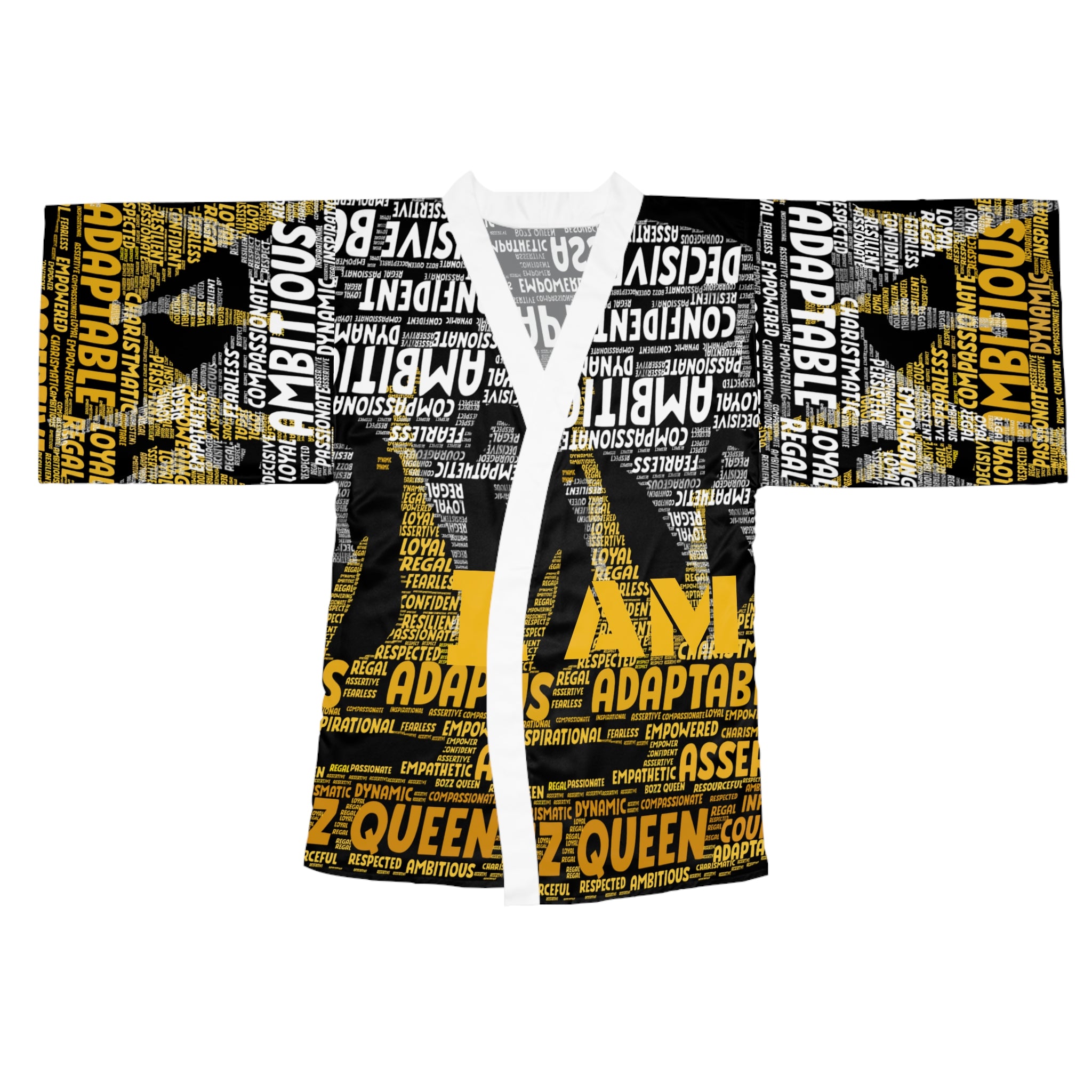 BOZZ QUEEN I AM Series Empowering Long Sleeve Kimono Robe - Inspirational Lounge Wear