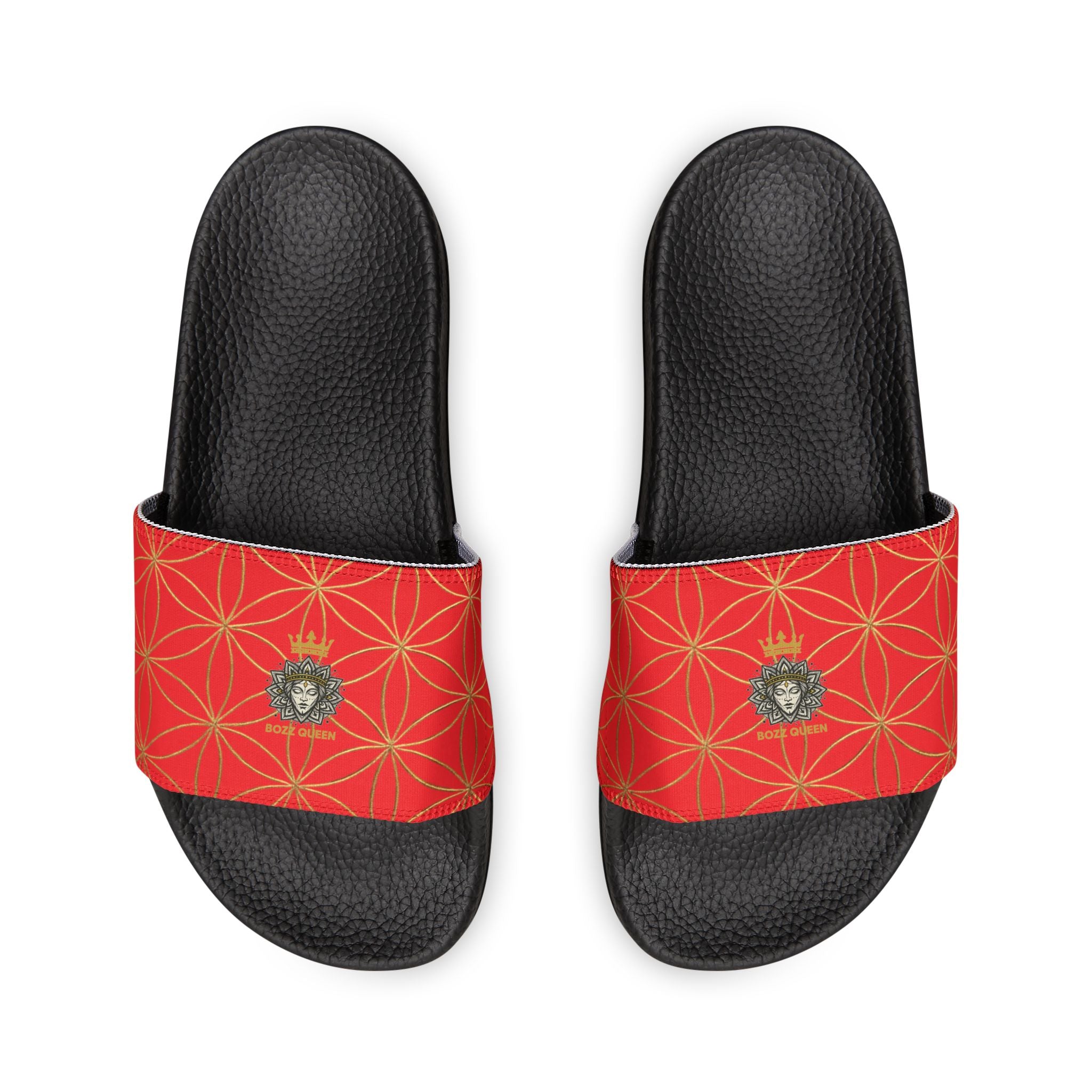 Bozz Queen Red Flower of Life Women's Sandals - Removable Strap Beach Slides