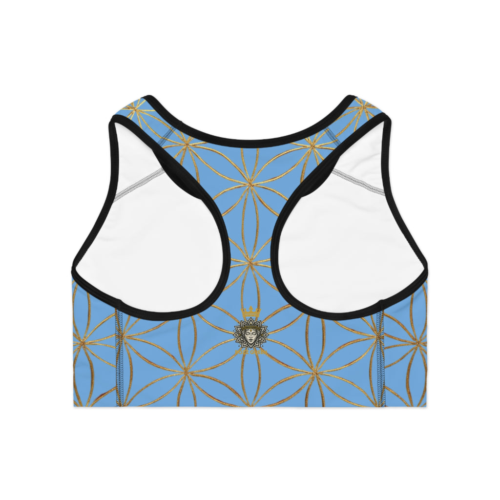 Bozz Queen Light Blue & Gold Flower of Life Sports Bra - Yoga Workout Top
