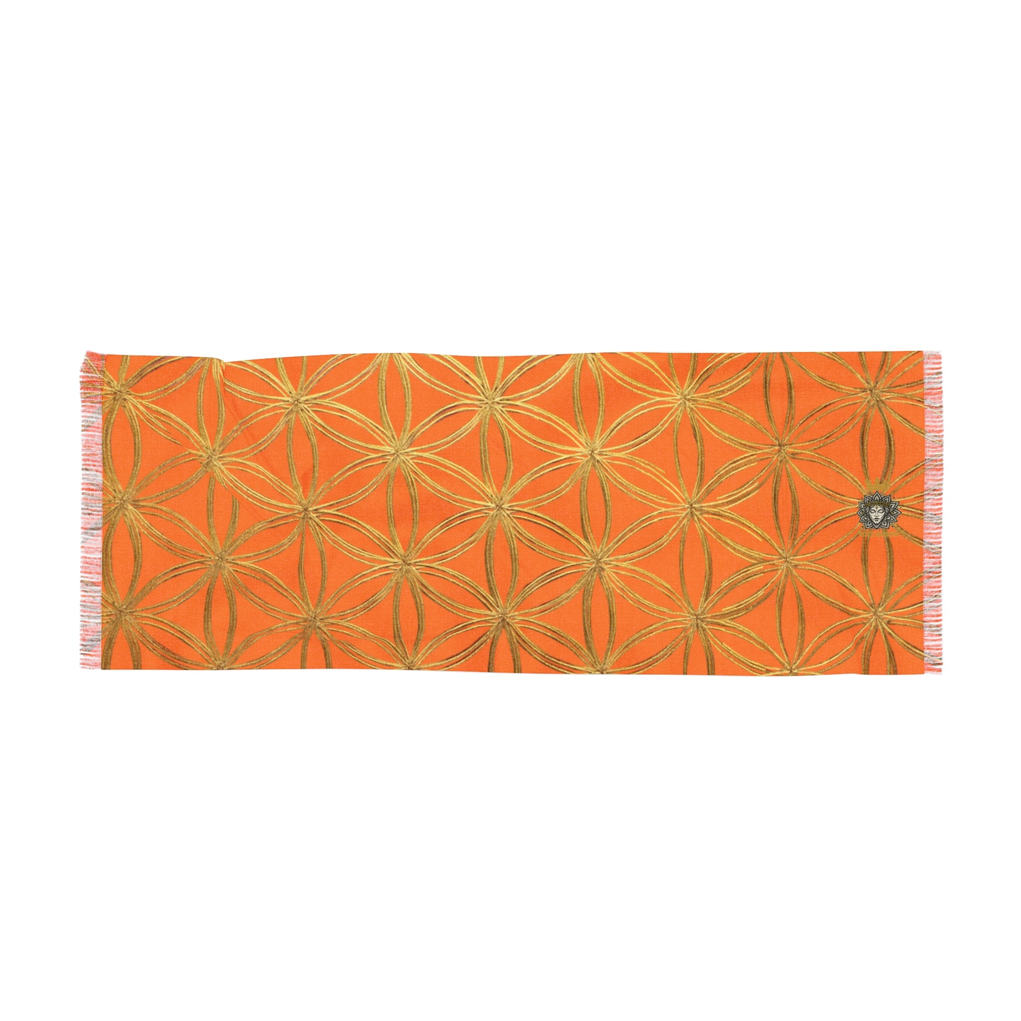 Light Orange & Gold Flower of Life Scarf - Geometric Pattern | Bozz Queen