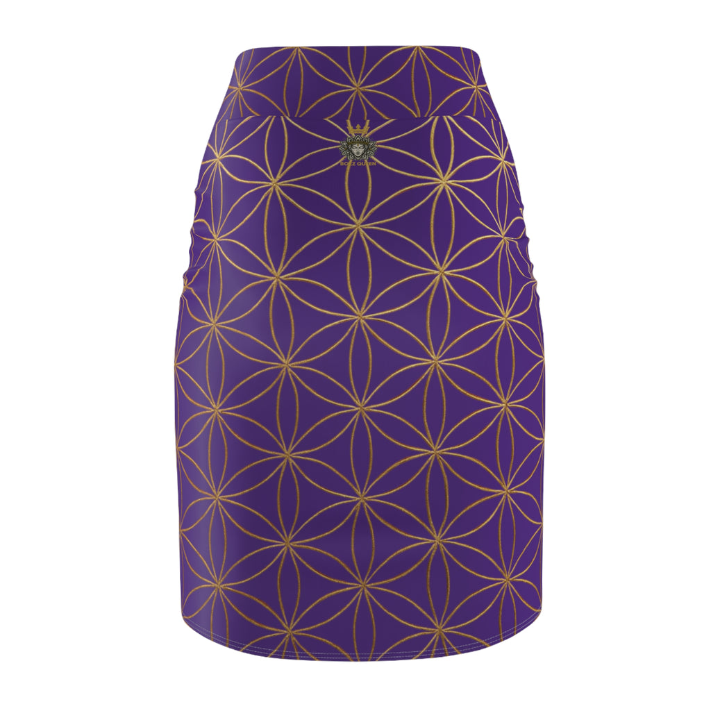 Purple Flower of Life Pencil Skirt - Women's Chic Office & Date Night Skirt