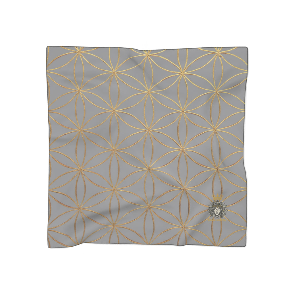Bozz Queen Flower of Life Scarf - Grey & Gold Elegant Lightweight Poly Scarf