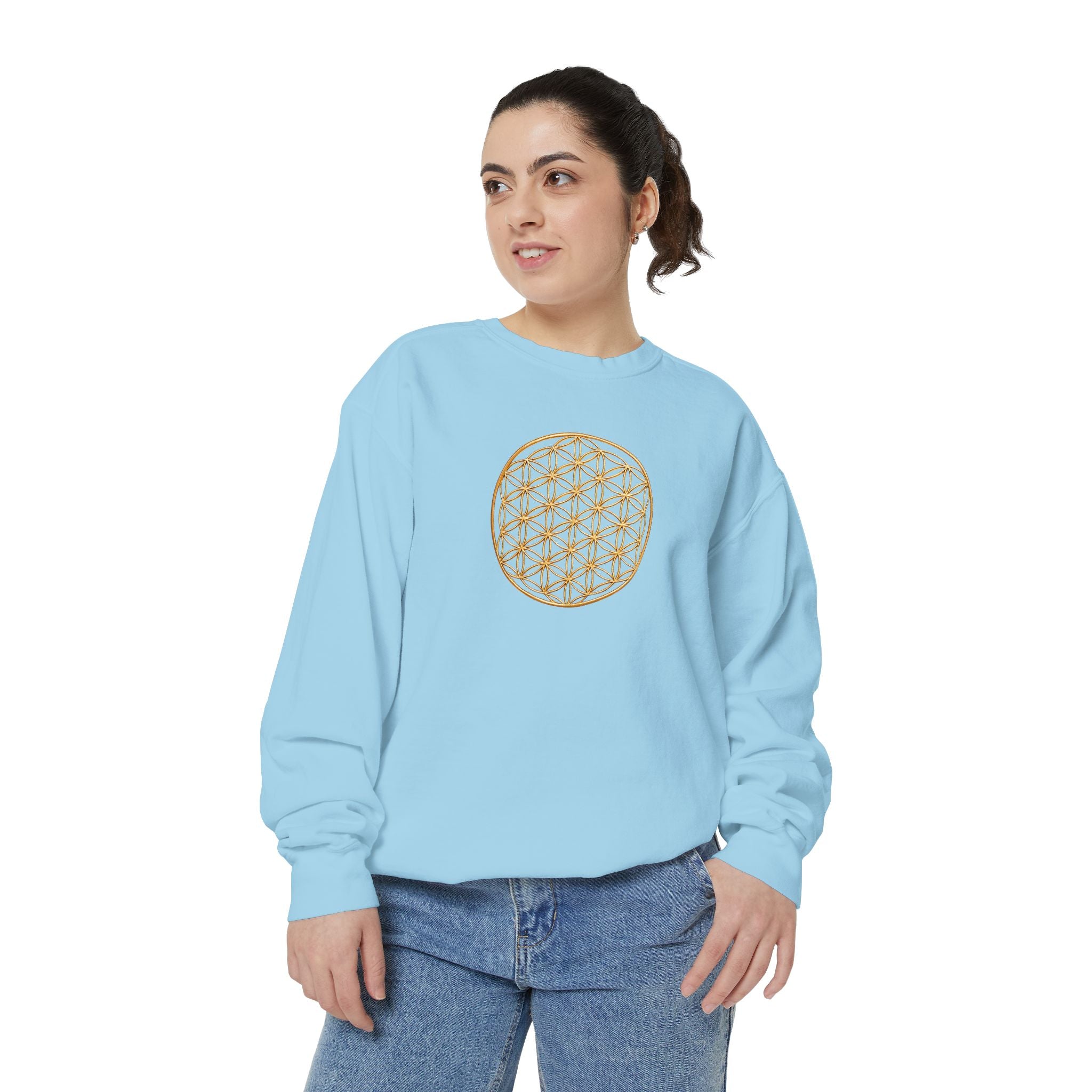 Bozz Queen Women Garment-Dyed Sweatshirt - Flower of Life Design