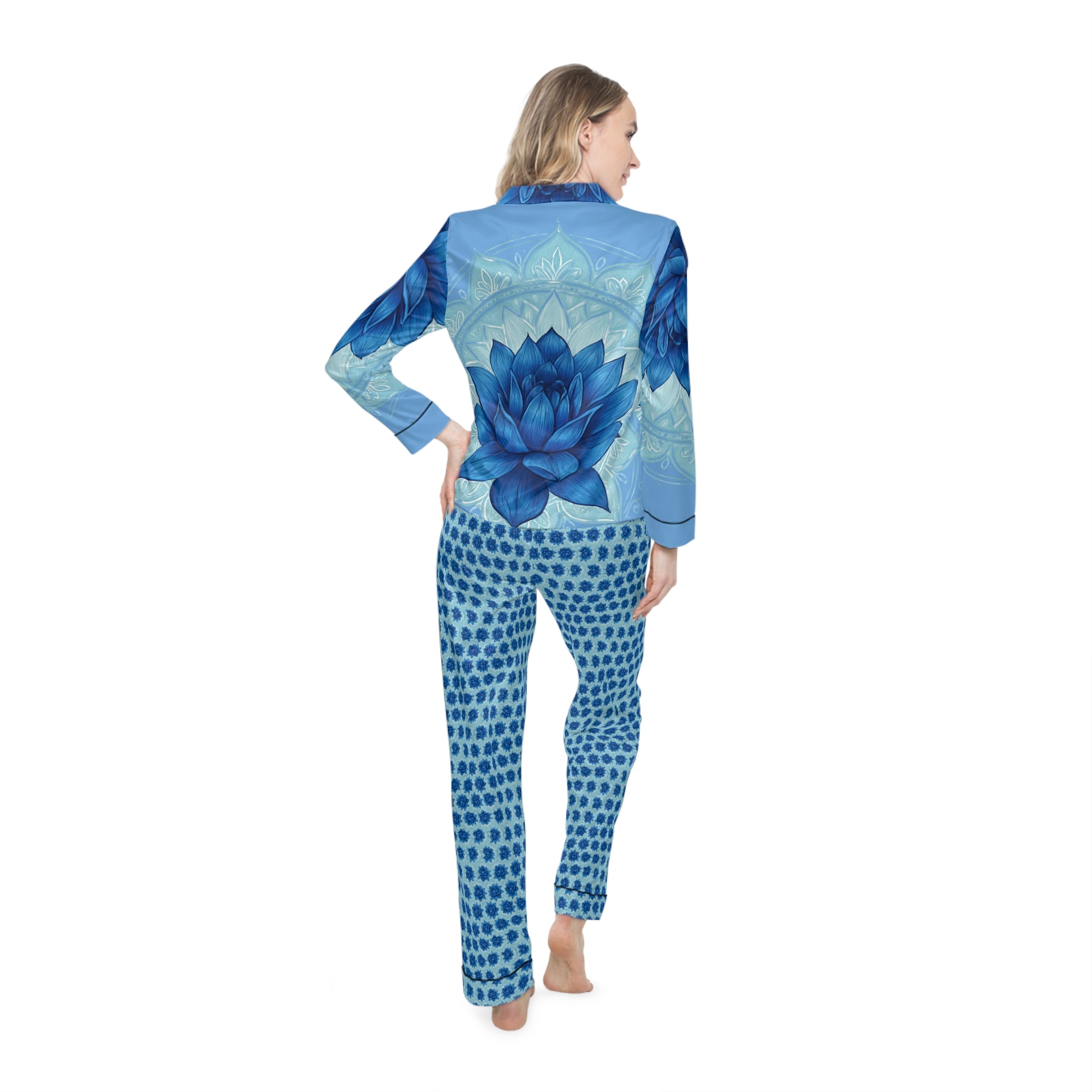 Throat Chakra Elegant Women's Satin Pajamas Set - Luxurious Sleepwear Gift