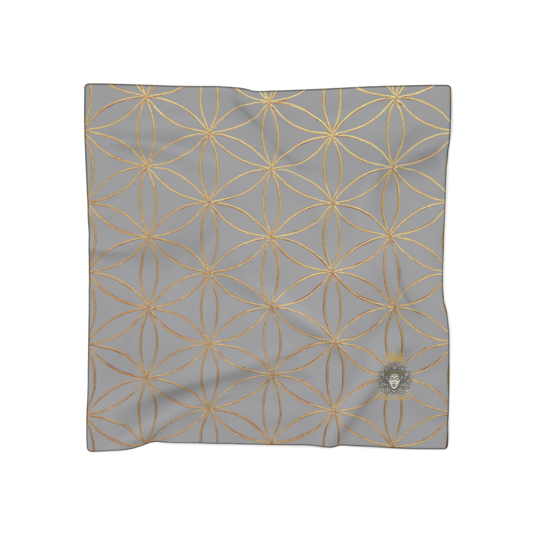 Bozz Queen Flower of Life Scarf - Grey & Gold Elegant Lightweight Poly Scarf