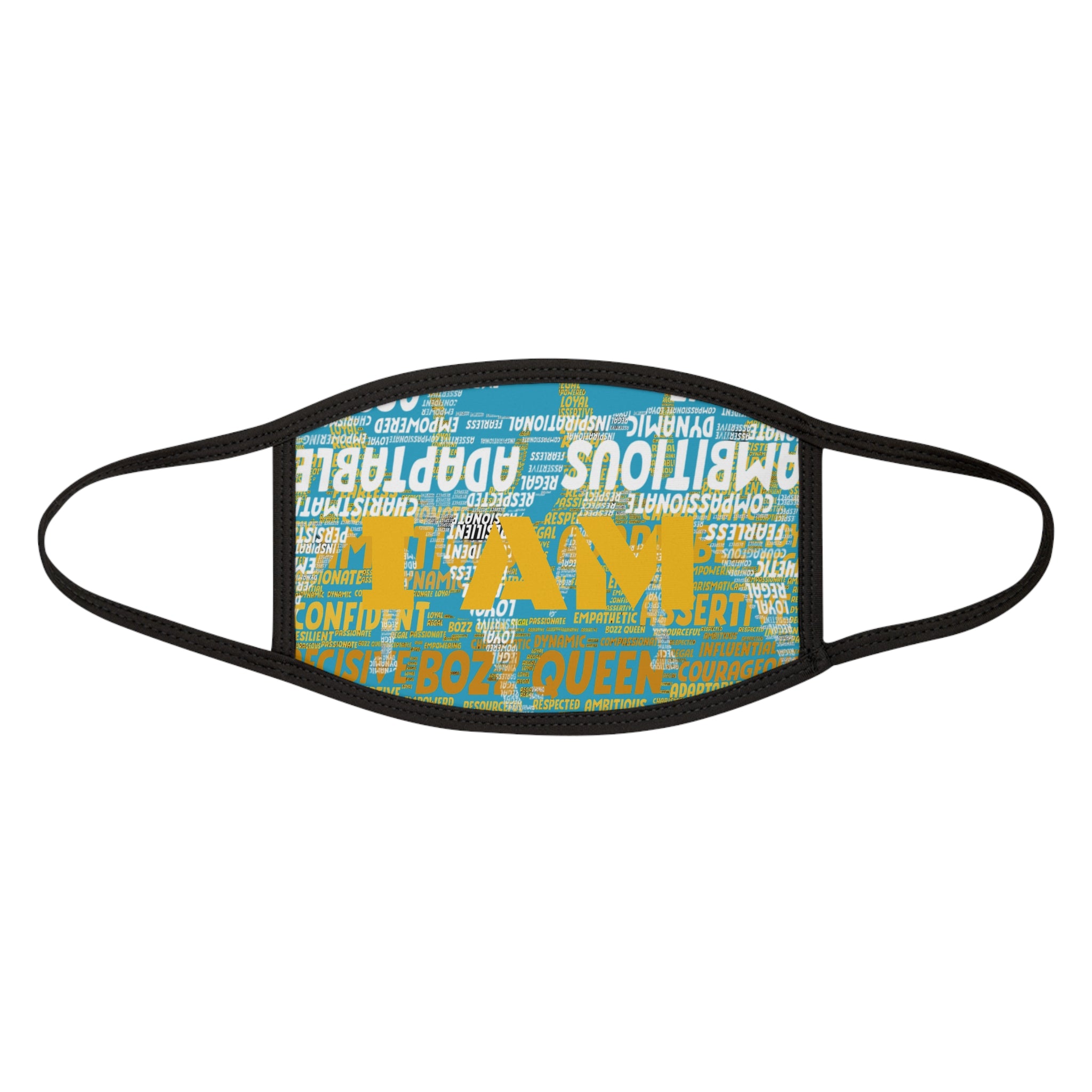 I AM Series Empowering Face Mask - Turquoise & Light Brown Mixed-Fabric with Inspirational Quotes