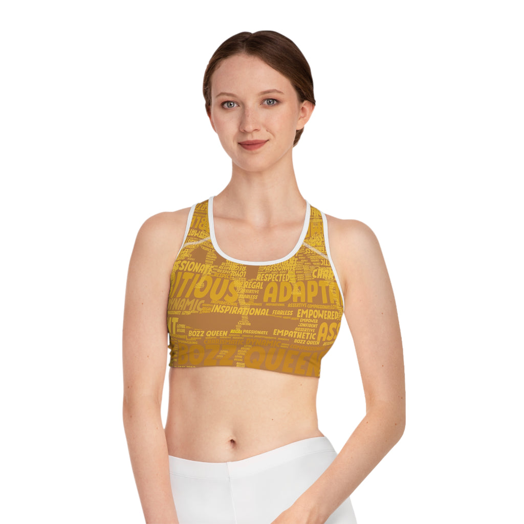 Empowered Words Sports Bra - Bozz Queen Origin Collection | Brown & Yellow