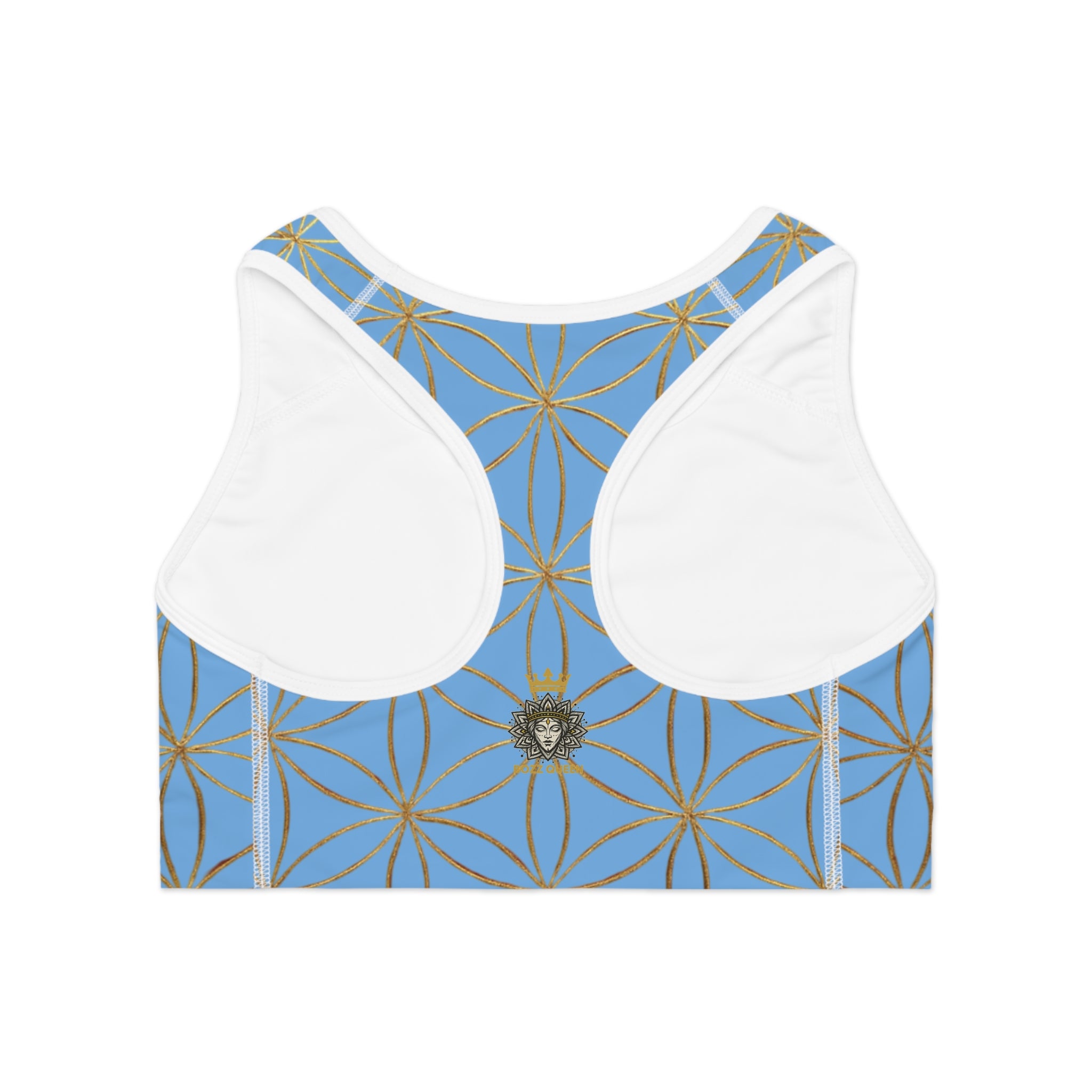 Bozz Queen Light Blue & Gold Flower of Life Sports Bra - Yoga Workout Top