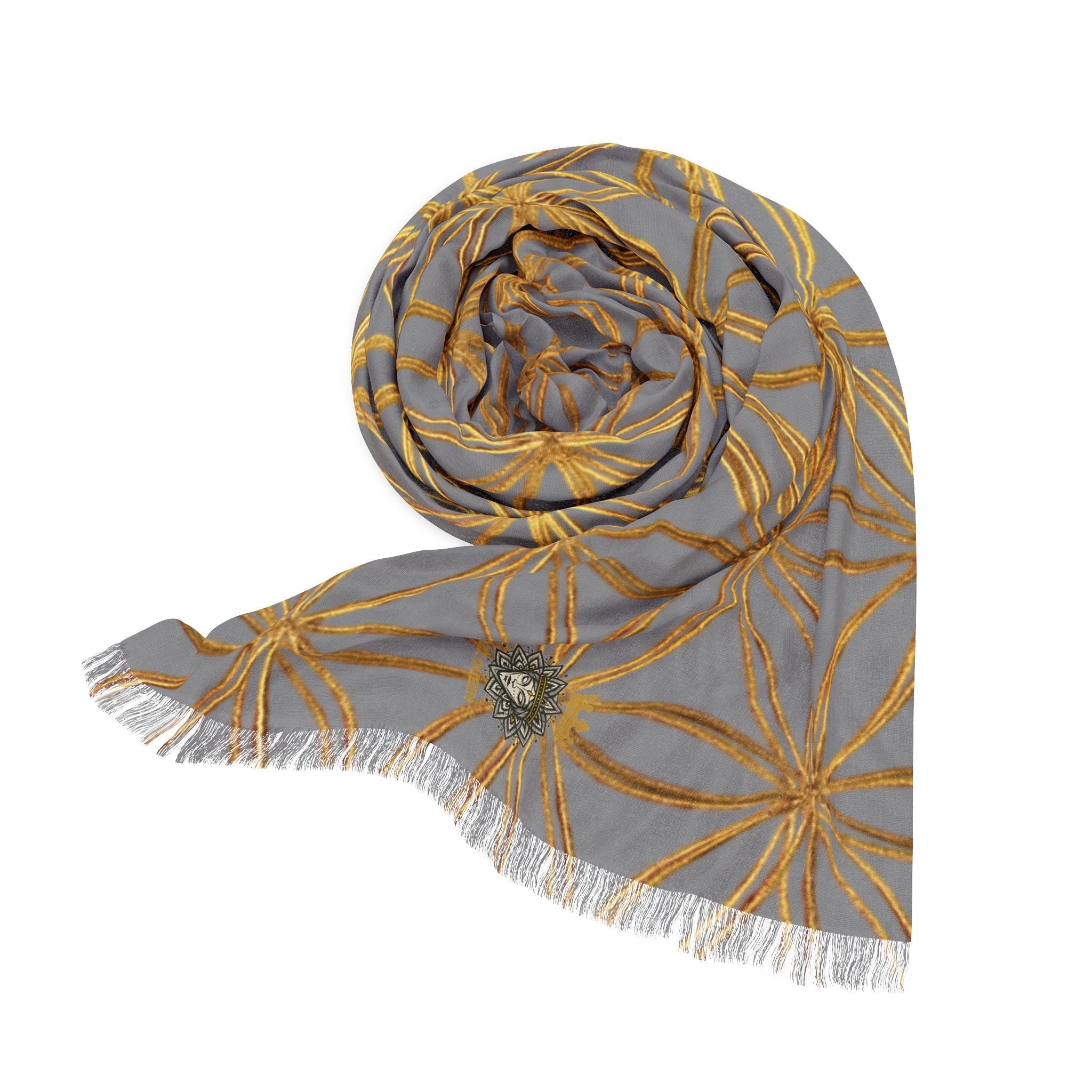 Grey & Gold Flower of Life Scarf - Geometric Pattern | Bozz Queen