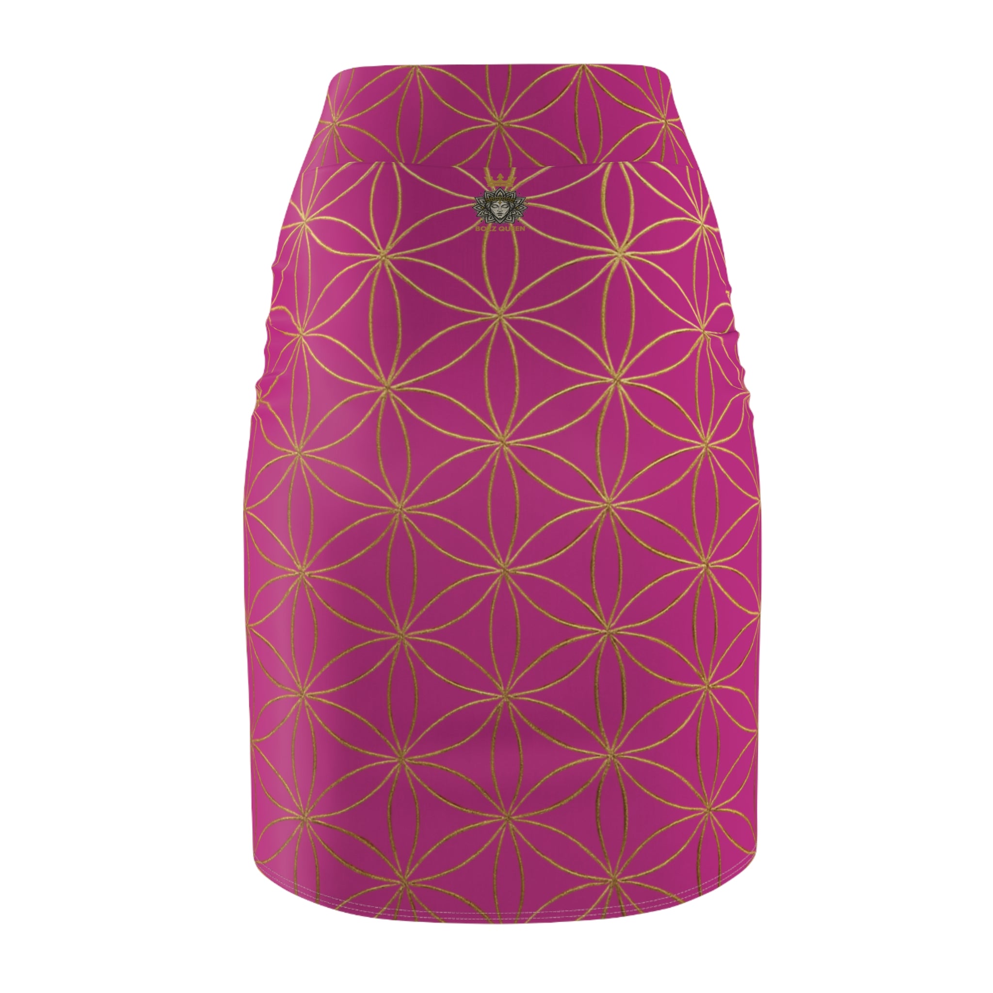 Pink Flower of Life Pencil Skirt - Women's Chic Office & Date Night Skirt