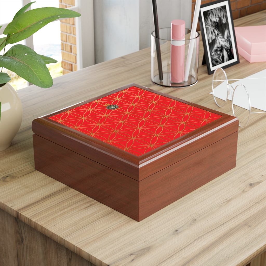 Flower of Life Jewelry Box - Royal Red Elegant Keepsake Organizer