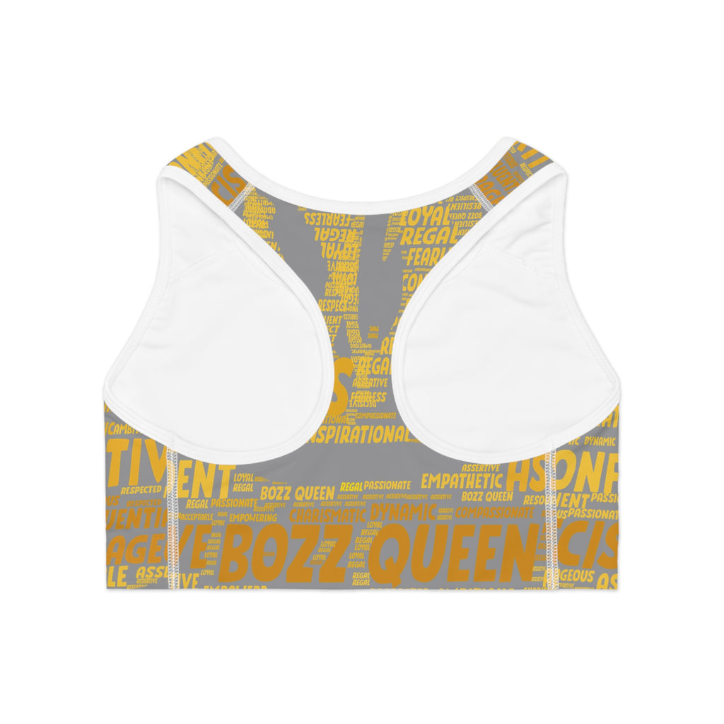 Empowered Words Sports Bra - Bozz Queen Origin Collection | Grey & Yellow