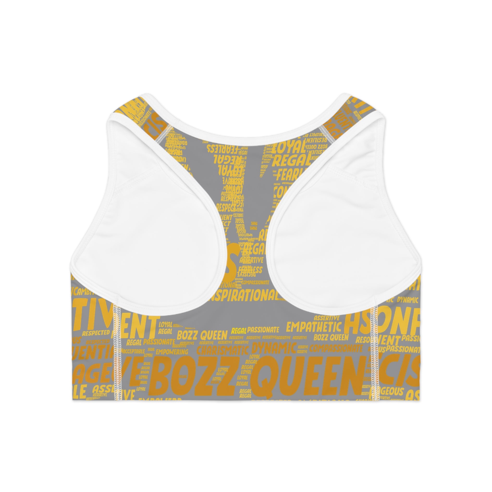 Empowered Words Sports Bra - Bozz Queen Origin Collection | Grey & Yellow