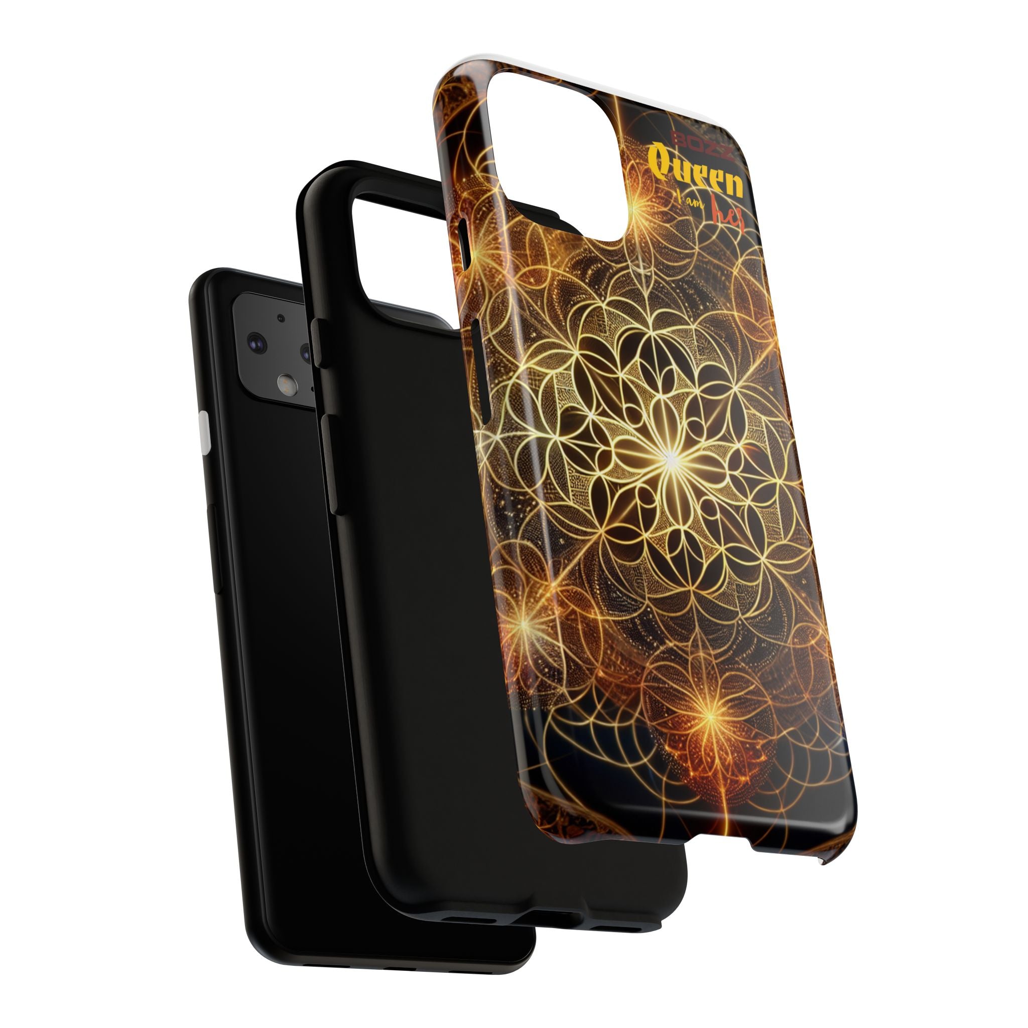 Golden Flower Mandala Phone Case, Tough Cases, Bohemian Phone Cover, Unique Gift for Him/Her, Spiritual and Artistic Design