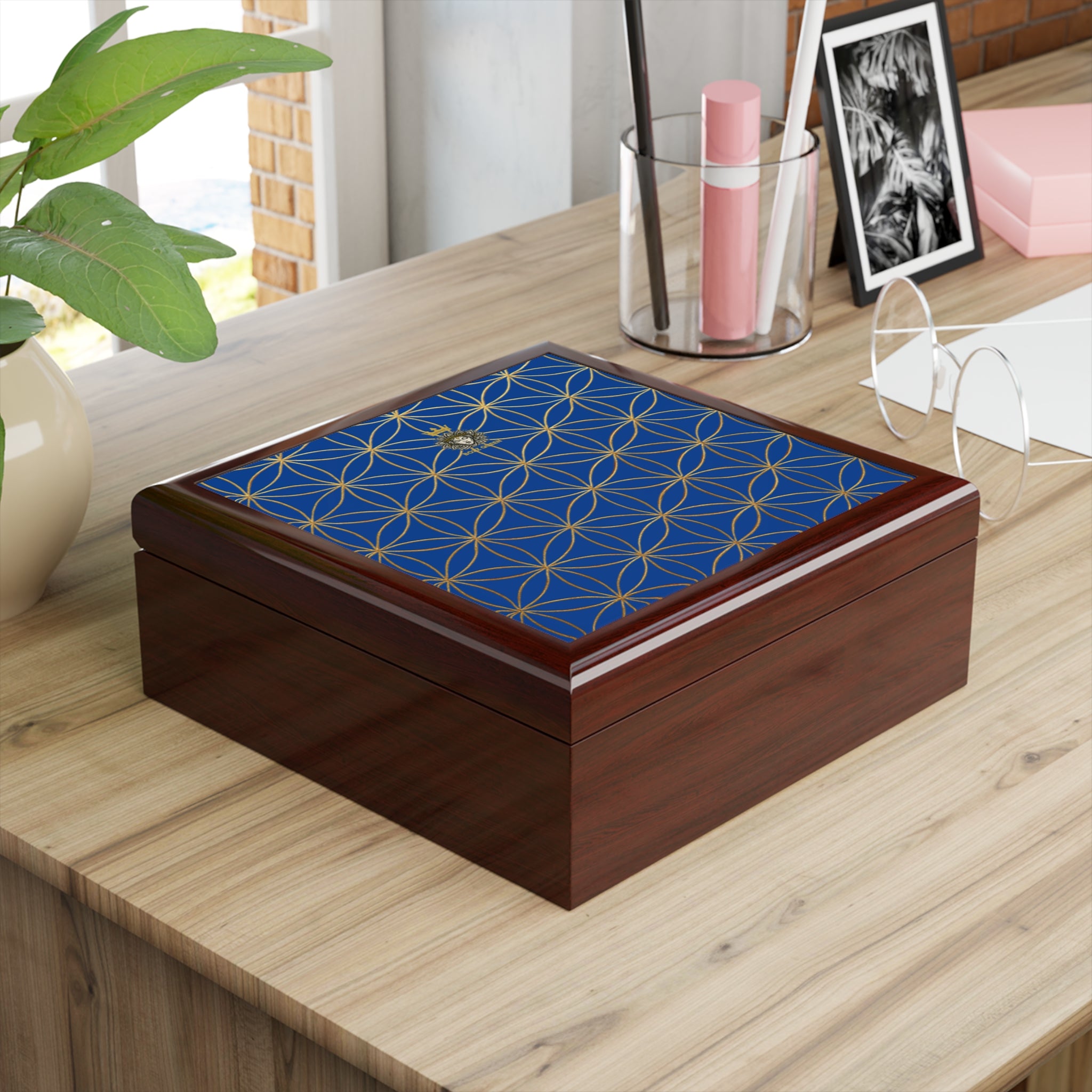Flower of Life Jewelry Box - Blue Purple Elegant Keepsake Organizer