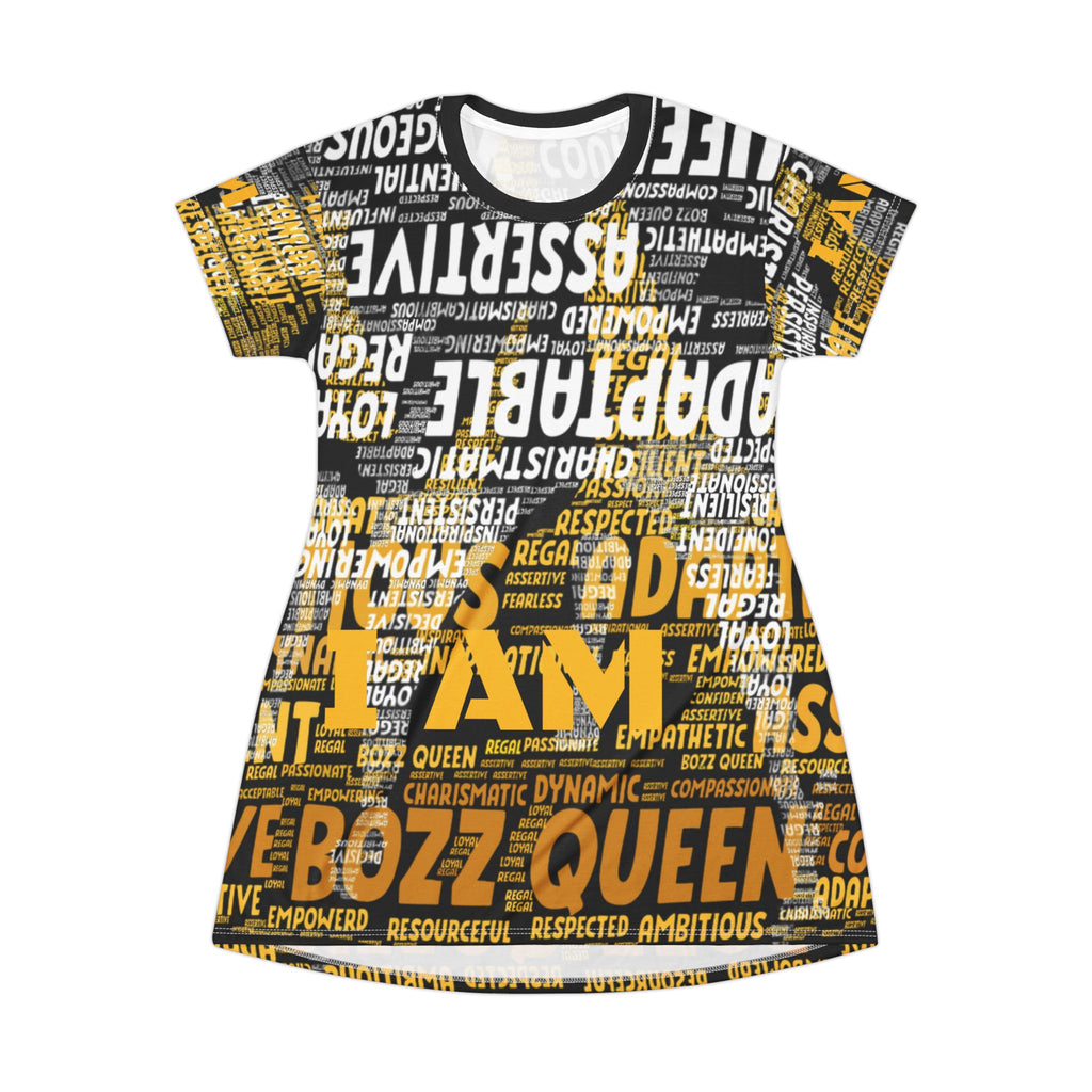 BOZZ QUEEN I AM Series Empowering T-Shirt Dress - Motivational Casual Fashion