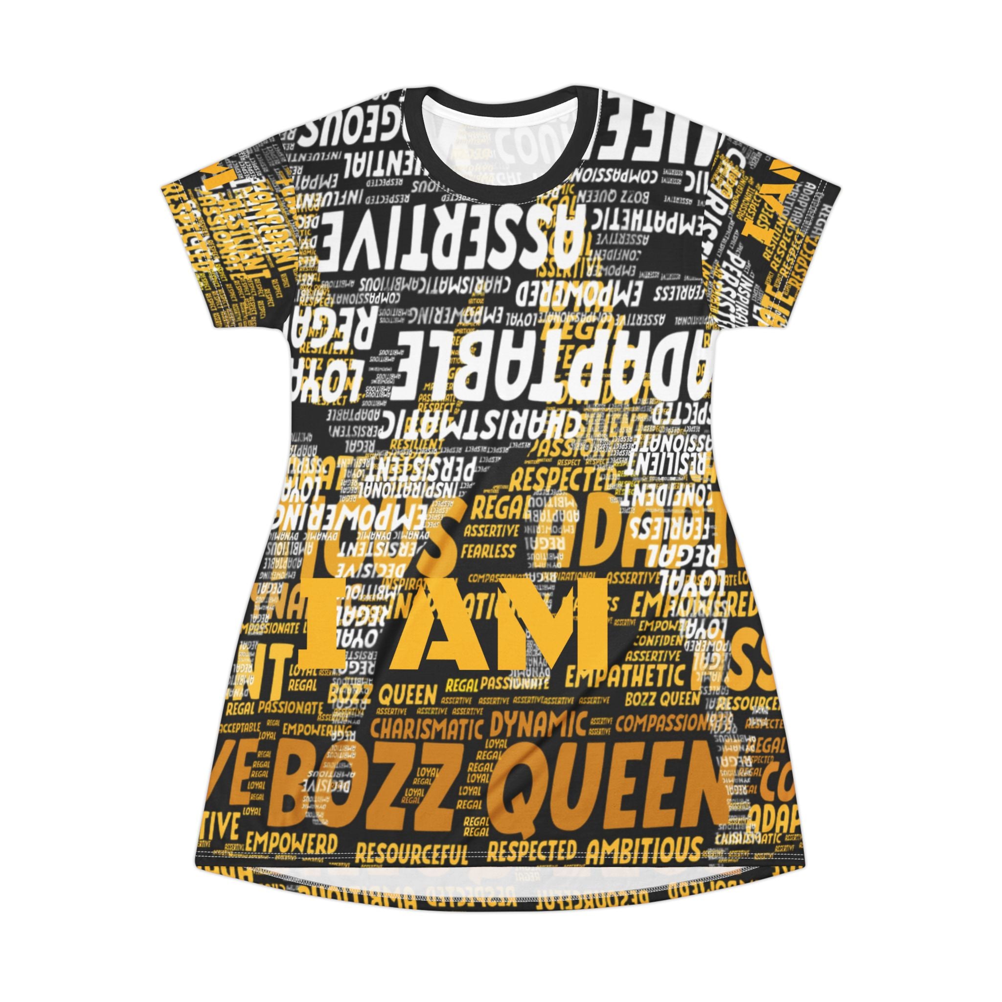 BOZZ QUEEN I AM Series Empowering T-Shirt Dress - Motivational Casual Fashion