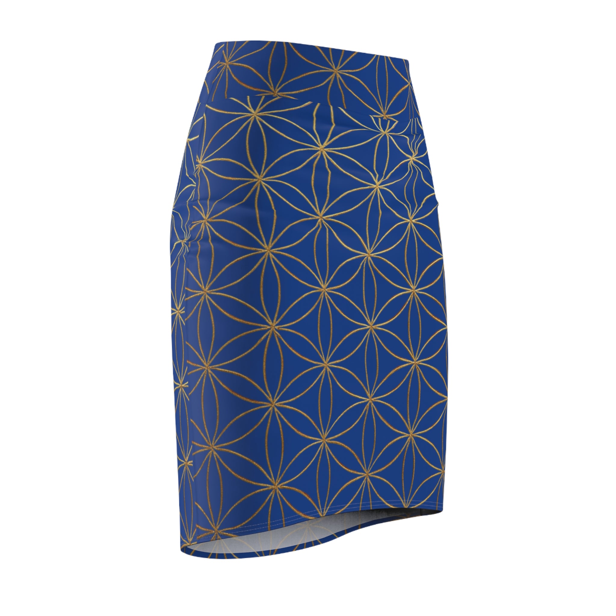 Dark Blue Flower of Life Pencil Skirt - Women's Chic Office & Date Night Skirt