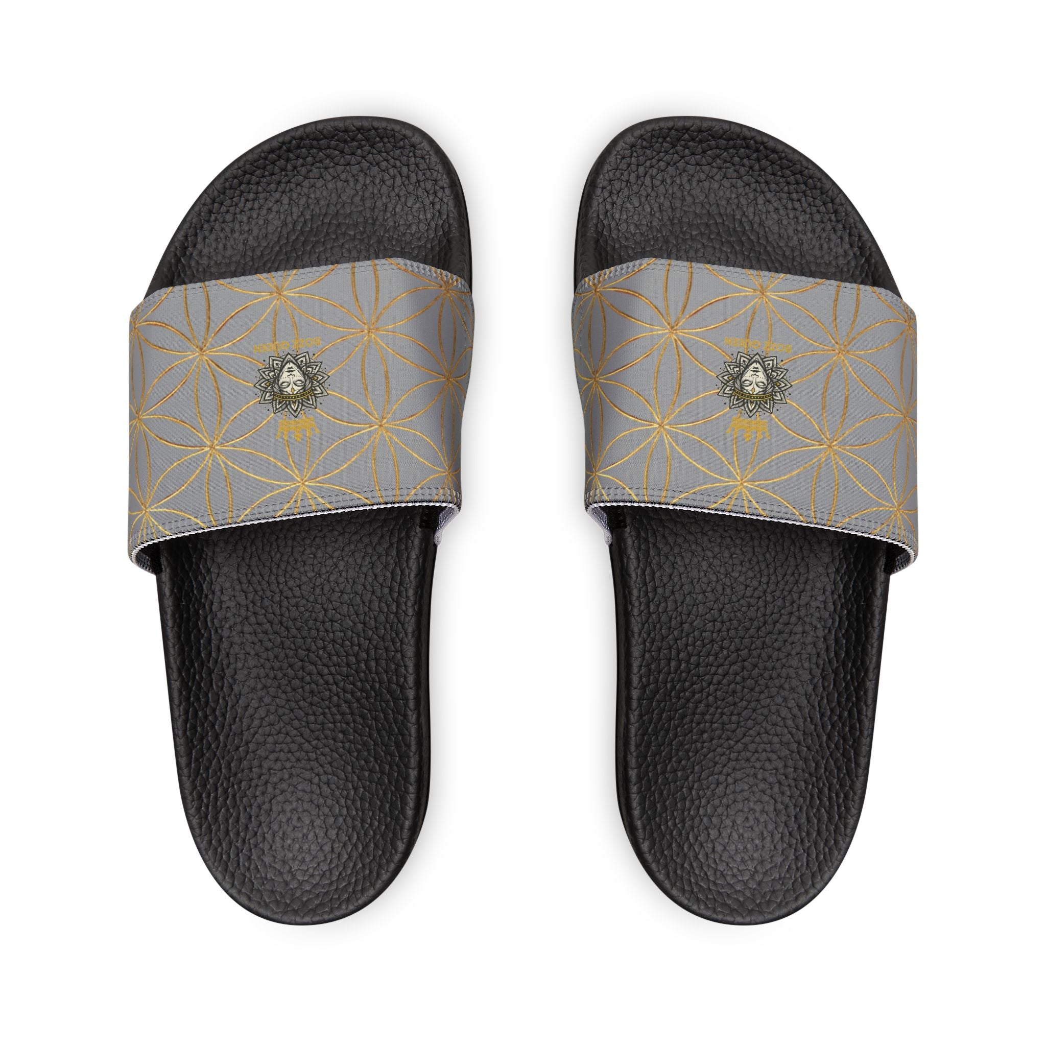 Bozz Queen Grey Flower of Life Women's Sandals - Removable Strap Beach Slides