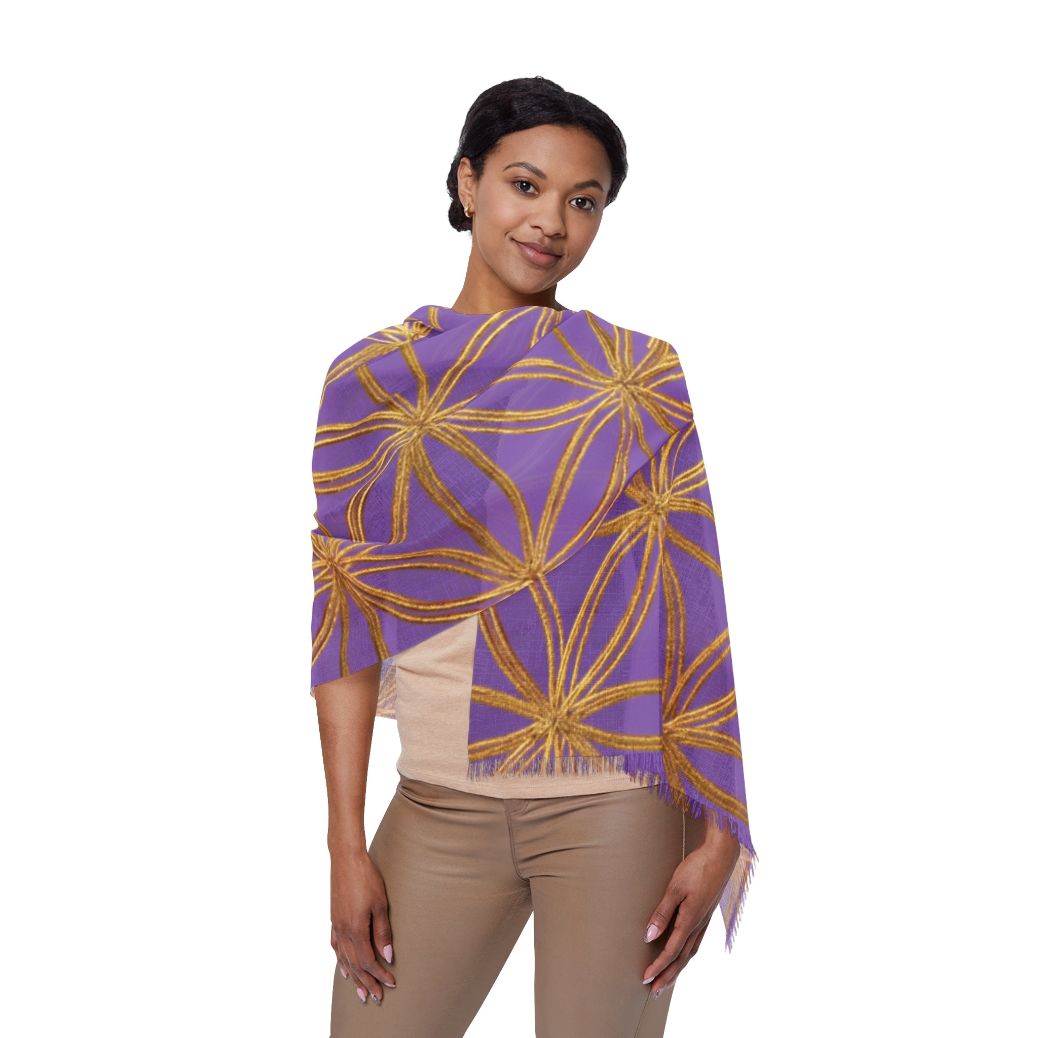 Light Purple & Gold Flower of Life Scarf - Geometric Pattern | Bozz Queen