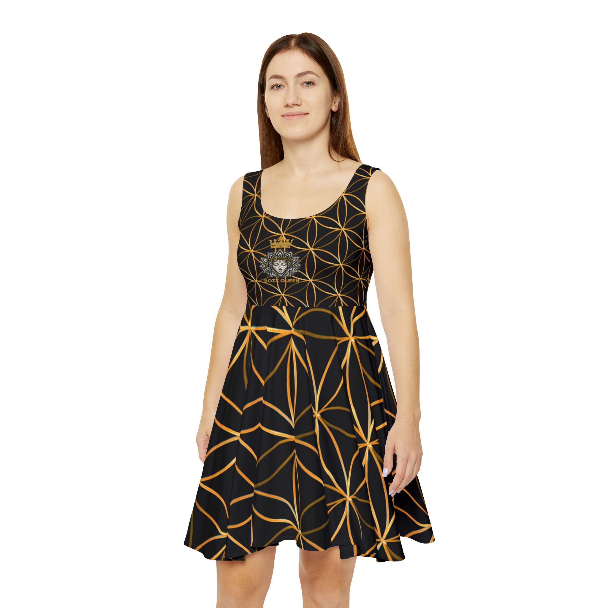 Gold Flower of Life Skater Dress - Women's Stylish Party & Casual Dress