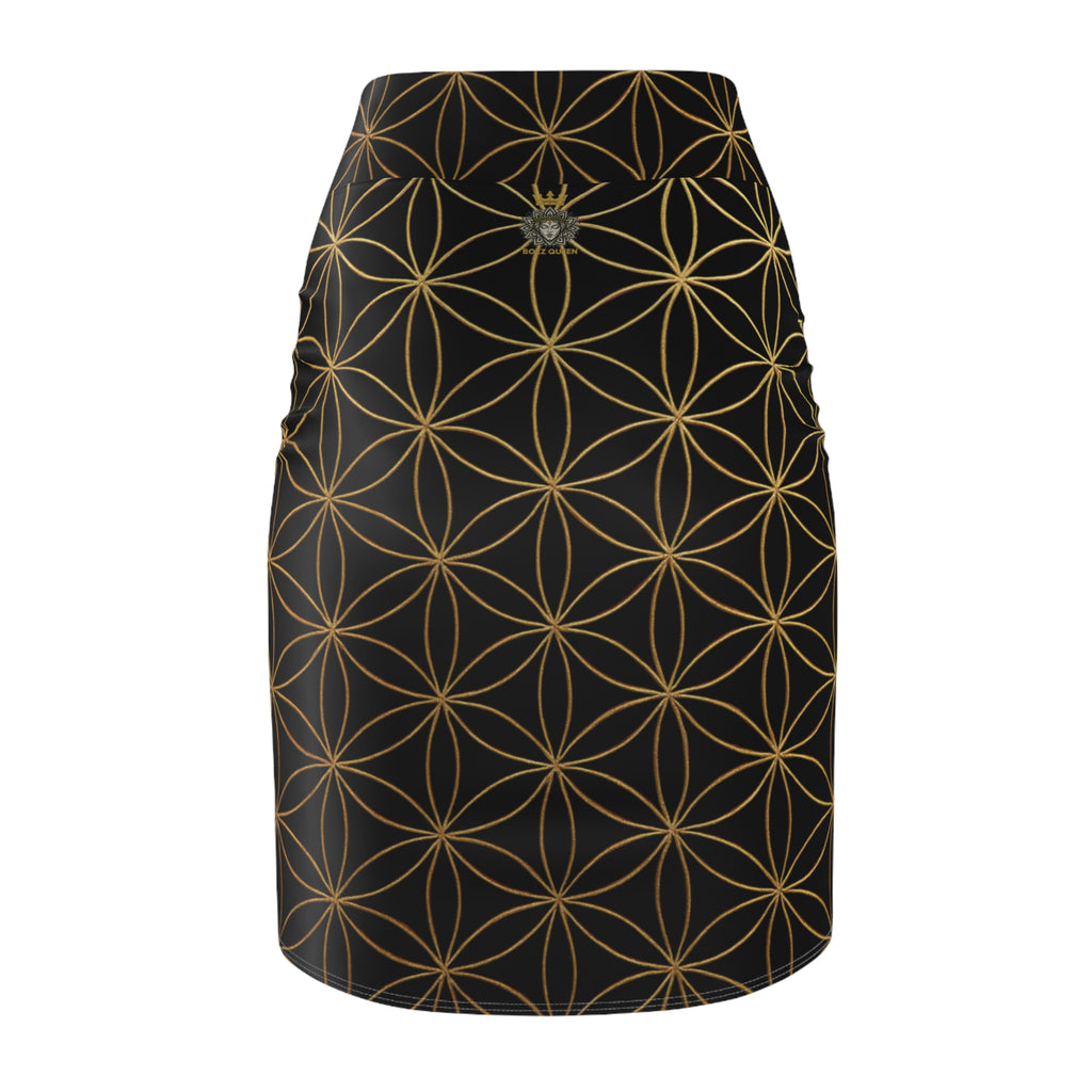 Black Flower of Life Pencil Skirt - Women's Chic Office & Date Night Skirt