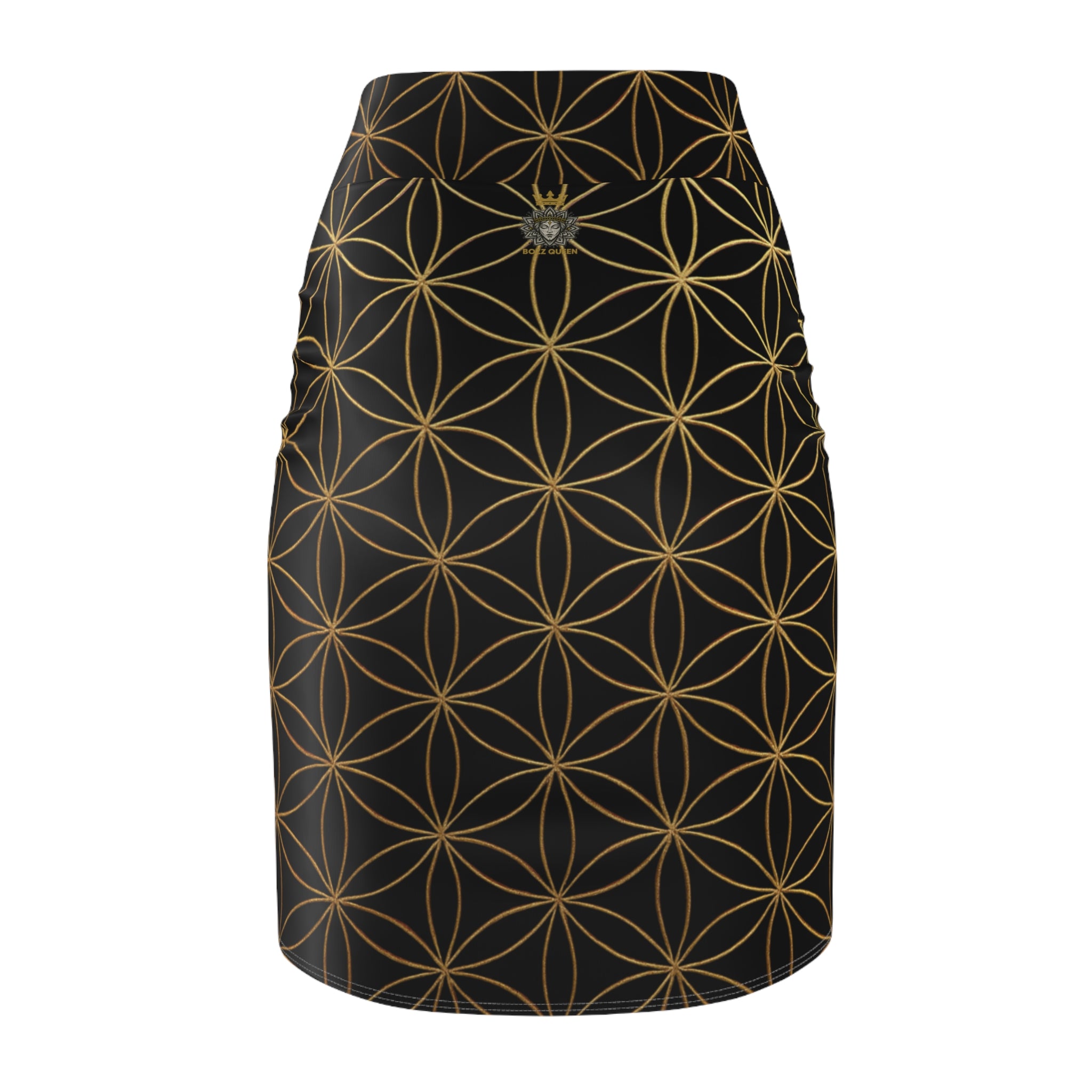 Black Flower of Life Pencil Skirt - Women's Chic Office & Date Night Skirt