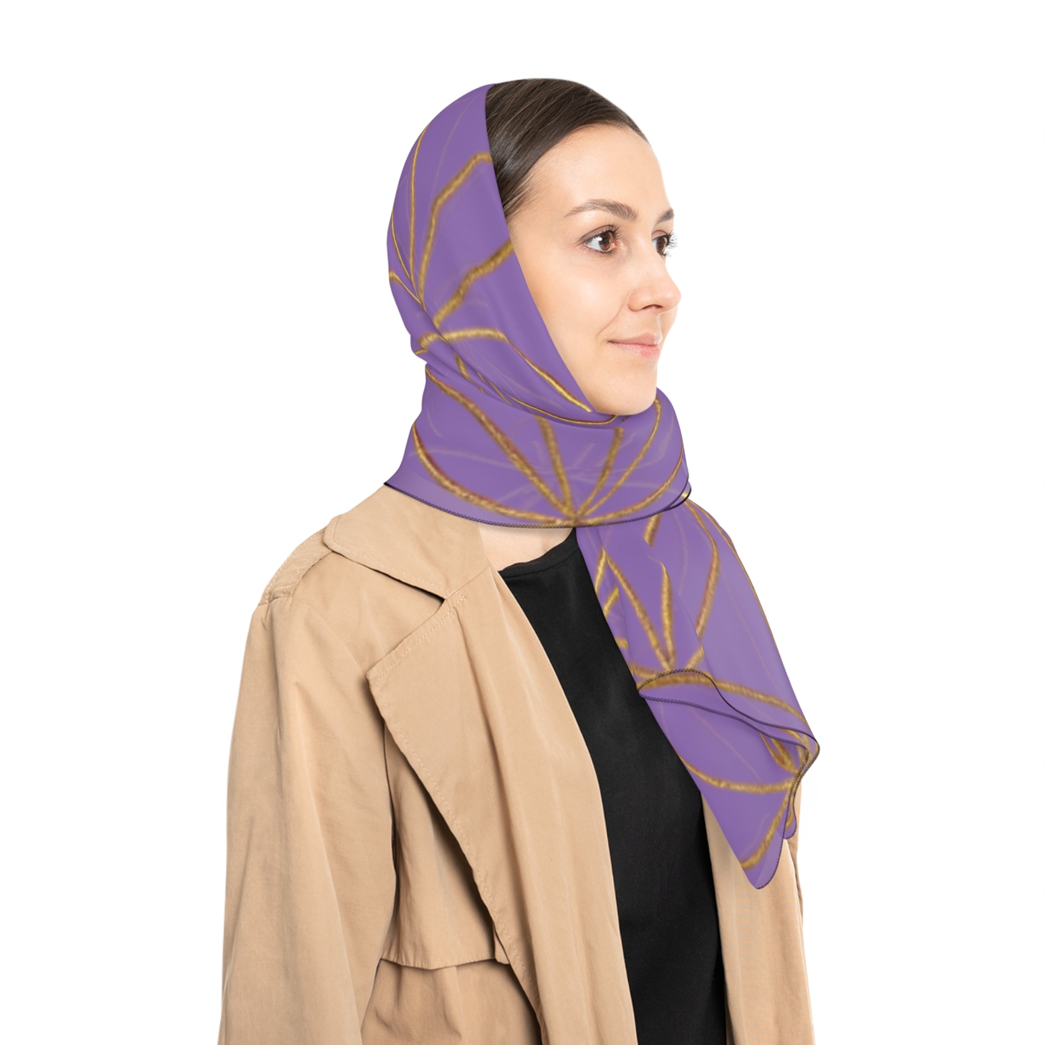 Bozz Queen Flower of Life Scarf - Light Purple & Gold Elegant Lightweight Poly Scarf