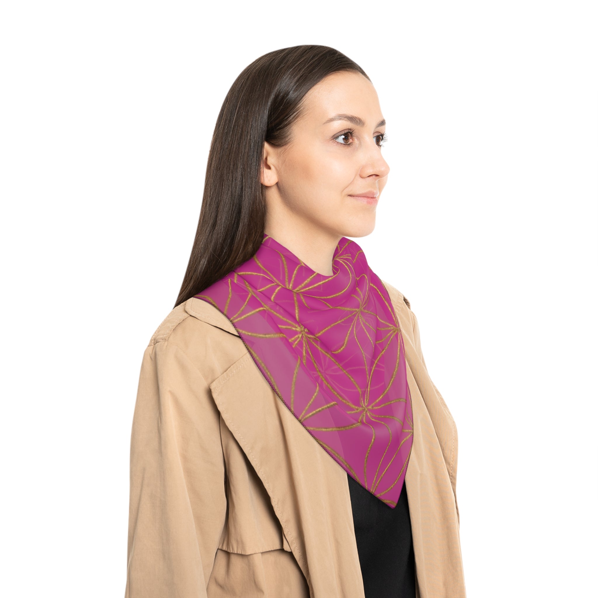 Bozz Queen Flower of Life Scarf - Pink & Gold Elegant Lightweight Poly Scarf