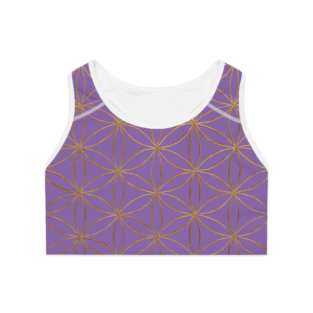 Bozz Queen Light Purple & Gold Flower of Life Sports Bra - Yoga Workout Top