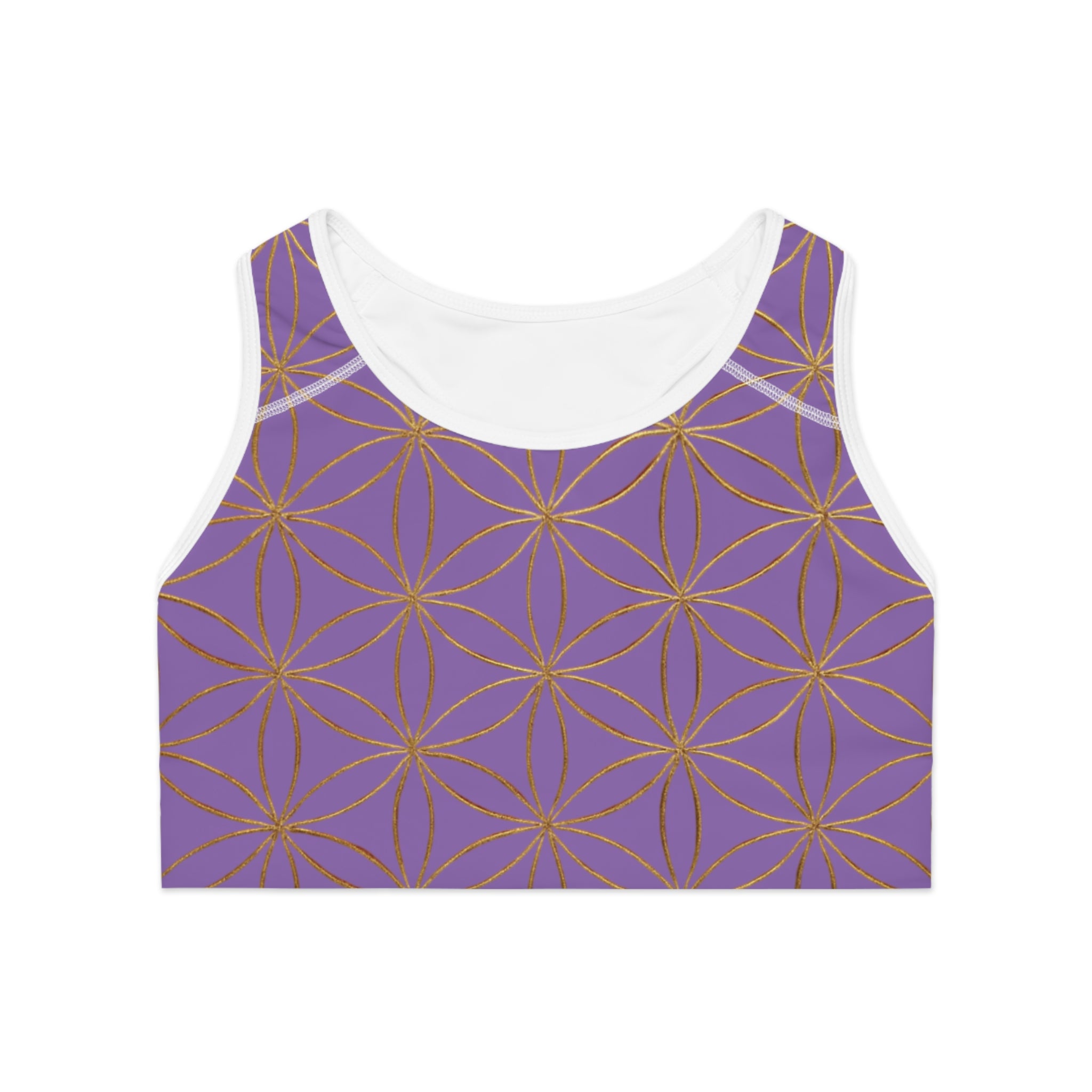 Bozz Queen Light Purple & Gold Flower of Life Sports Bra - Yoga Workout Top
