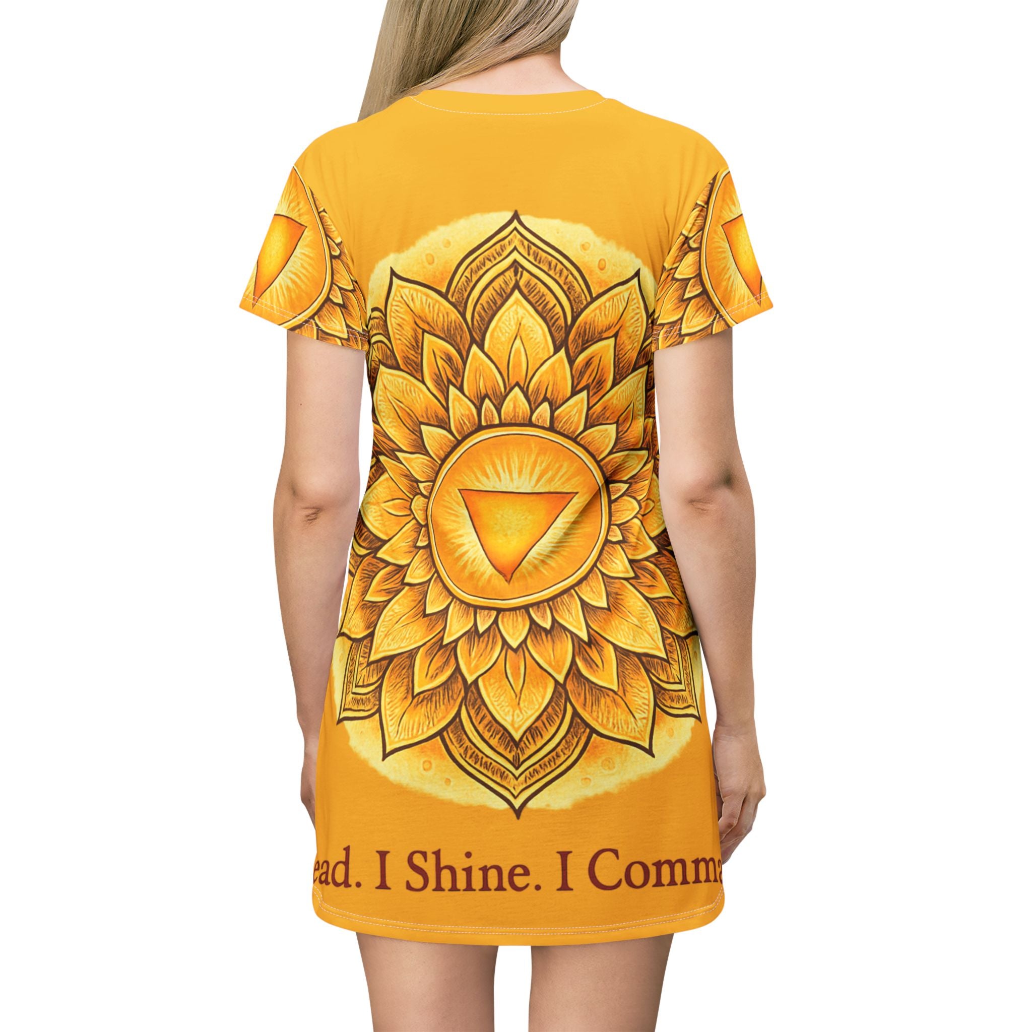 Yellow Empowerment Flow T-Shirt Dress - I Lead. I Shine. I Command. | Confidence Affirmation Wear