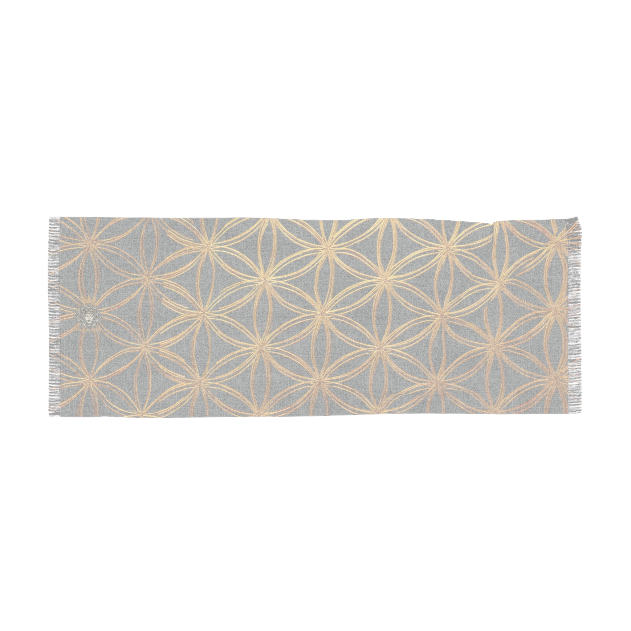 Dark Grey & Gold Flower of Life Scarf - Geometric Pattern | Bozz Queen