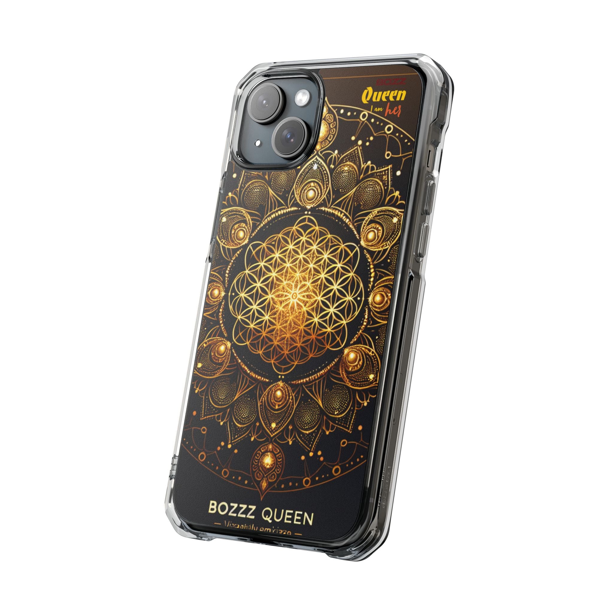 Magnetic Phone Case with Spiritual Mandala Design, Bozz Queen, Durable Clear Impact Case, Unique Gift for Spiritual Seekers, Phone Accessory