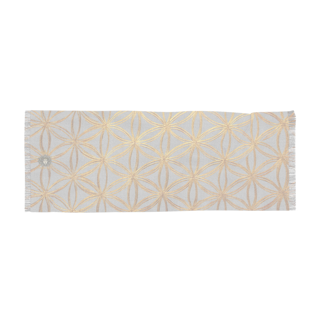 Light Grey & Gold Flower of Life Scarf - Geometric Pattern | Bozz Queen