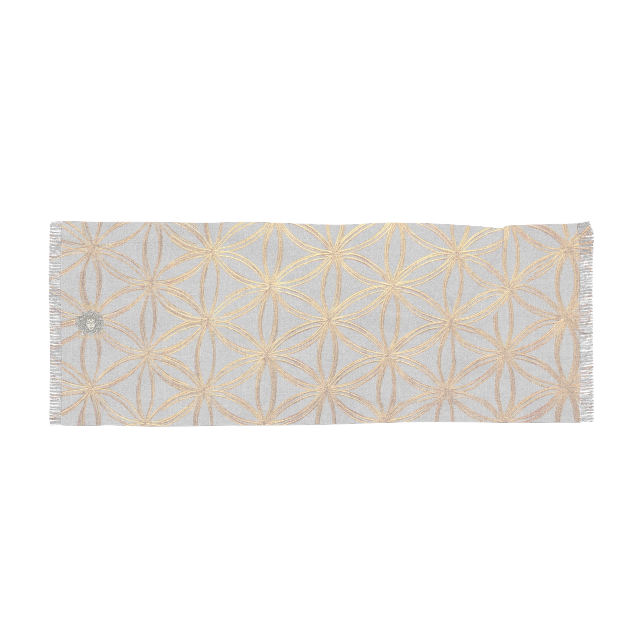 Light Grey & Gold Flower of Life Scarf - Geometric Pattern | Bozz Queen