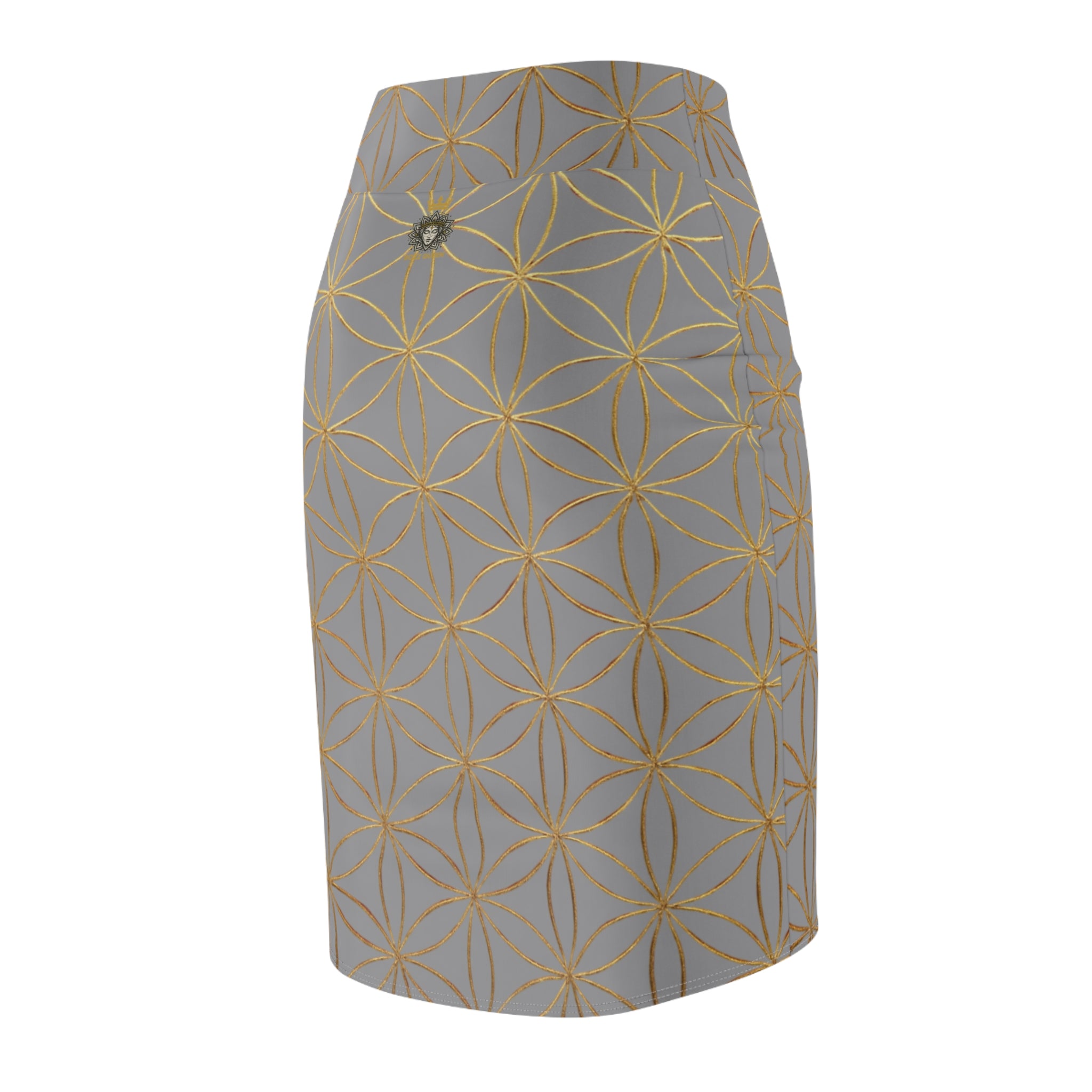 Grey Flower of Life Pencil Skirt - Women's Chic Office & Date Night Skirt